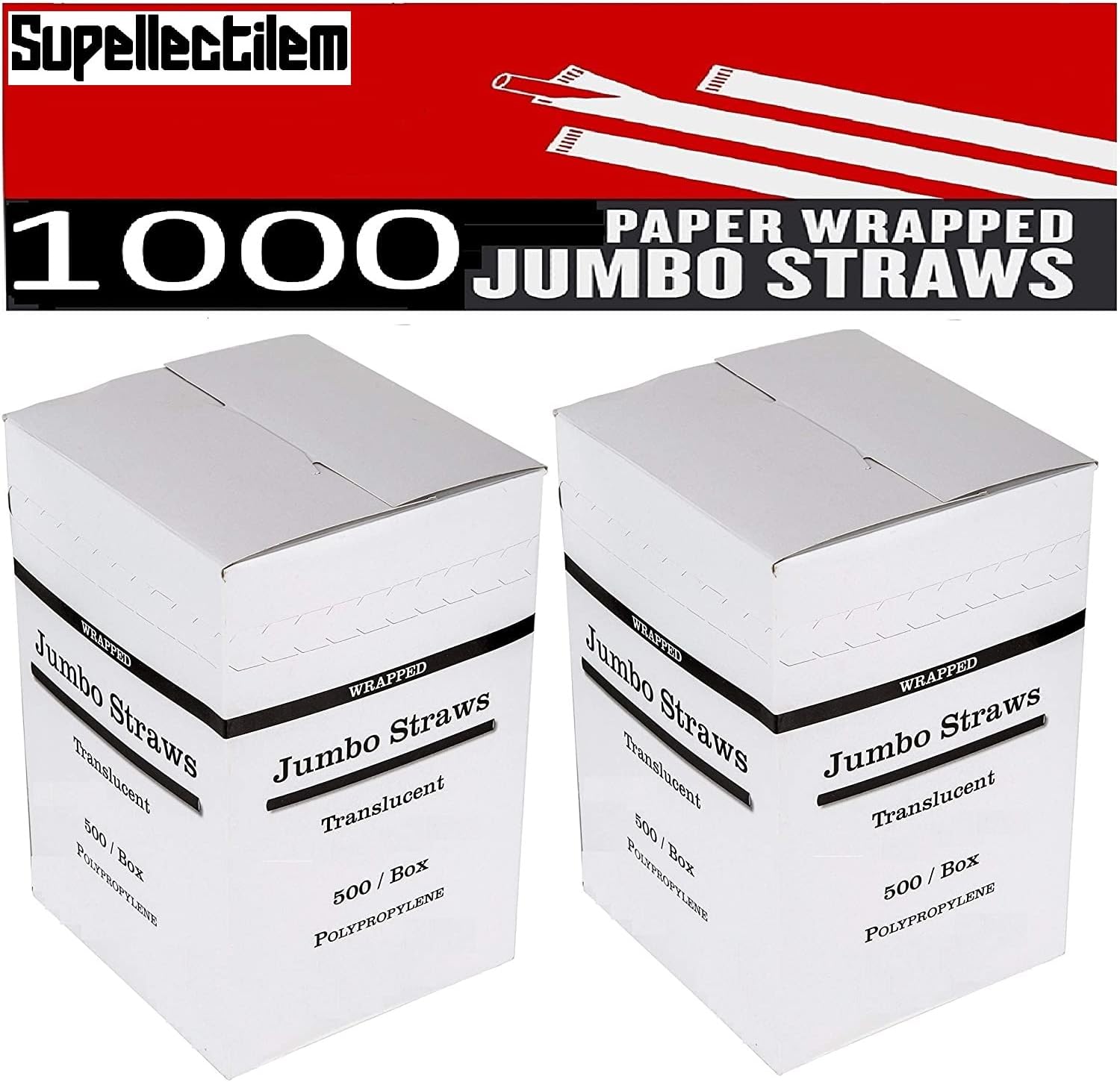 1000 Plastic Straws | 7.75 Inches (19.6 Cm) 2 X 500 Boxes Bulk Pack | Individually White Paper Wrapped Clear Drinking Straws | Disposable Jumbo Straws Flexible | Food Safe BPA Free [The Leano Line]