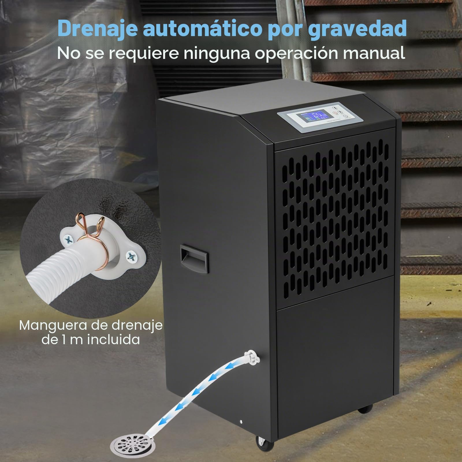 RELAX4LIFE Deshumidificador Profesional 118L/Día para 790m³, Deshumidificación y Desempañado, Deshumidificador de Aire Industrial con Manguera de Drenaje 1M para Sótano y Almacén (Negro)