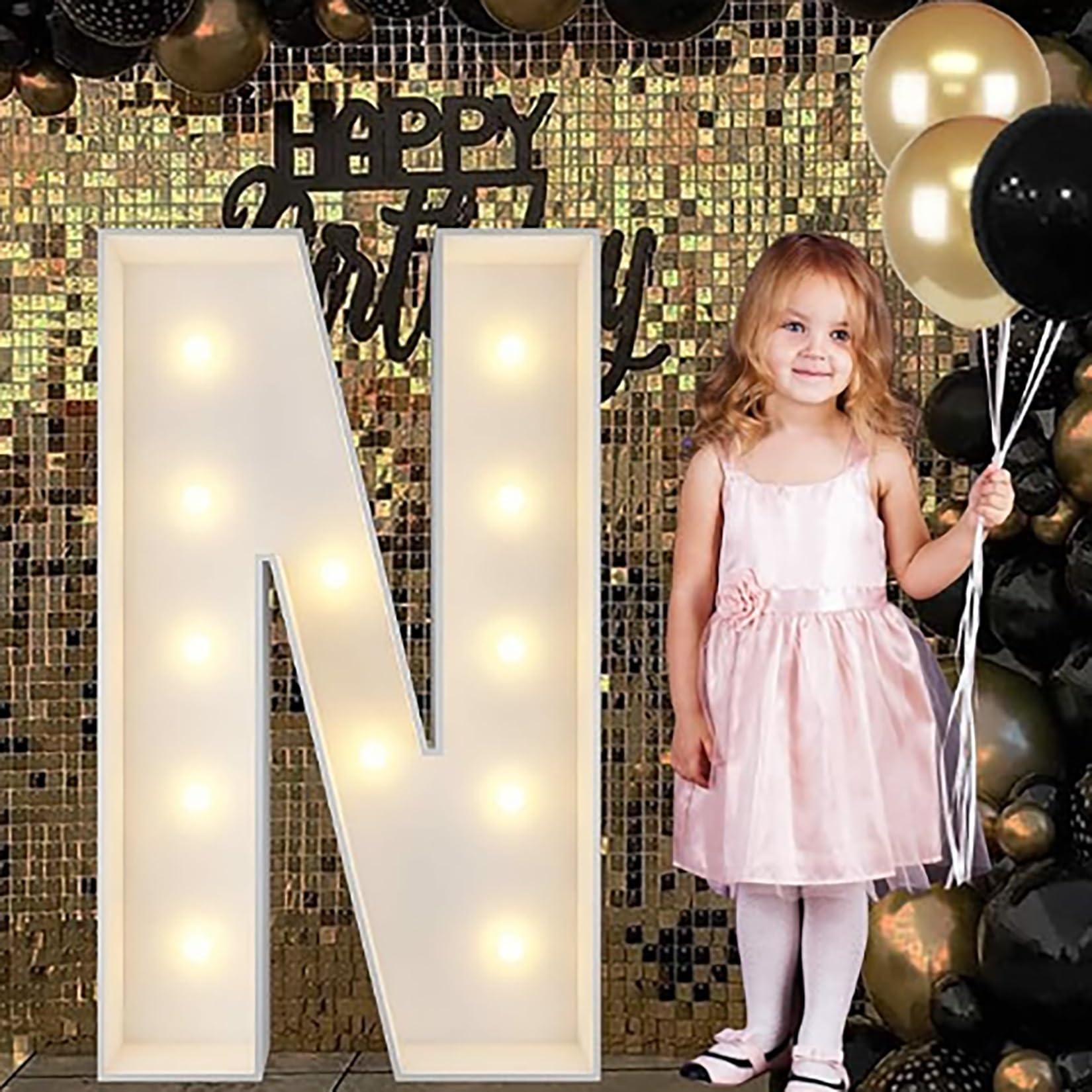 Alphabet LED Lights, 4ft Large Marquee Cardboard Letters For Birthday, Graduation Decorations Wedding Home Decoration(N,120cm/4ft)