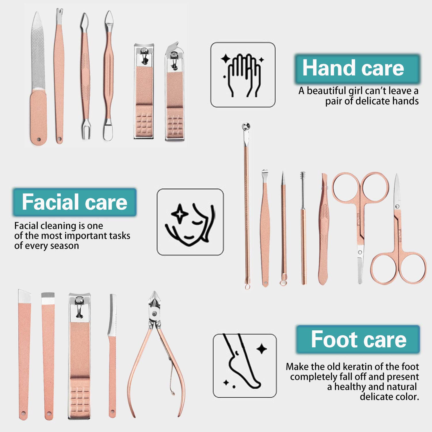 Nail Clippers Set Pedicure Kit 18 in 1 High Precisio Stainless Steel Nail Cutter File Sharp Nail Scissors Manicure Kit Fingernails & Toenails with Portable stylish case (Black) (Pink_18in1) 3