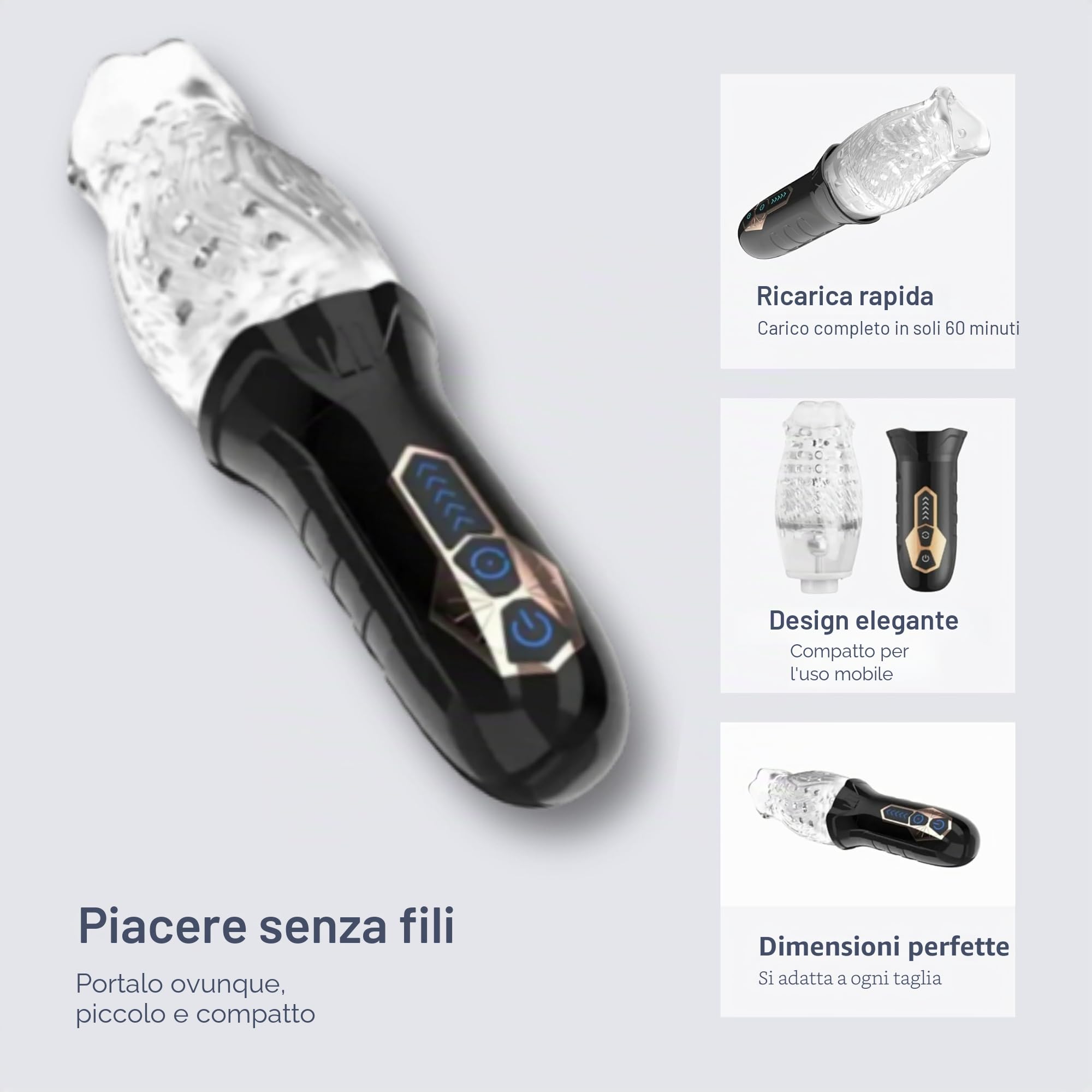 Masturbazione per uomini, giocattolo sessuale per uso solitario con Rotazione e Vibrazione – 22 cm, 8 cm di profondità di inserimento, Ø 5 cm apertura per stimolazione intensa, set di vibrator MC42