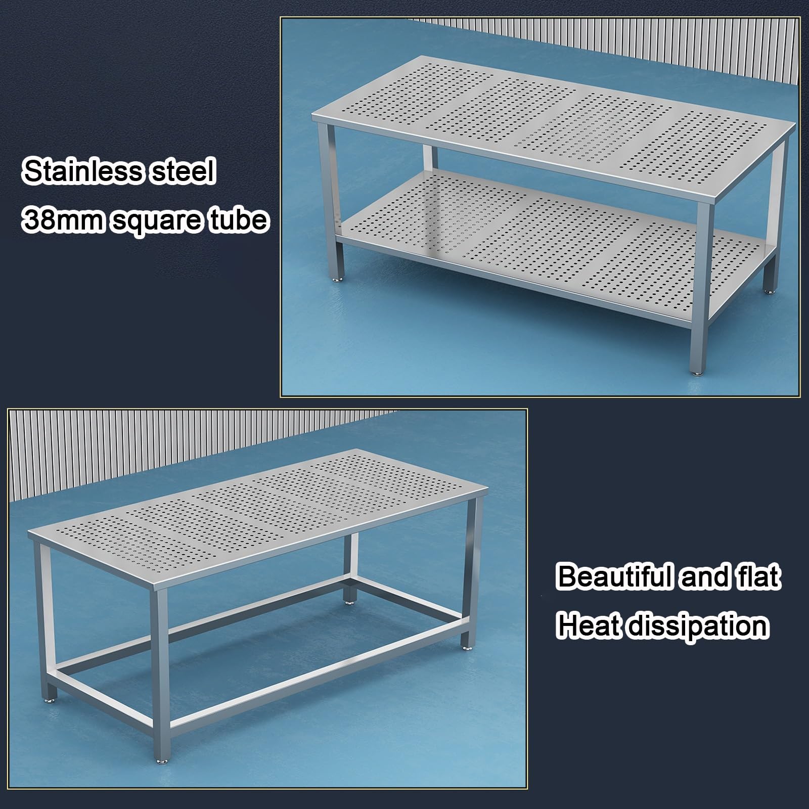 Tavolo da lavoro in acciaio inox per garage, officina, cucina, superficie piana portatile con dissipazione del calore, facile da montare, design compatto, 100 x 60 x 80 cm