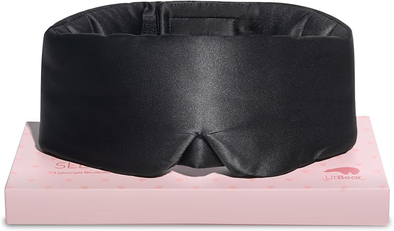 Silk Sleep Mask for Side Sleeper, Eye Mask Sleeping for Women Men | 100% 22 Momme Pure Mulberry Silk, Face-Hugging Padded Eye Cover for Sleeping with Adjustable Band, Black