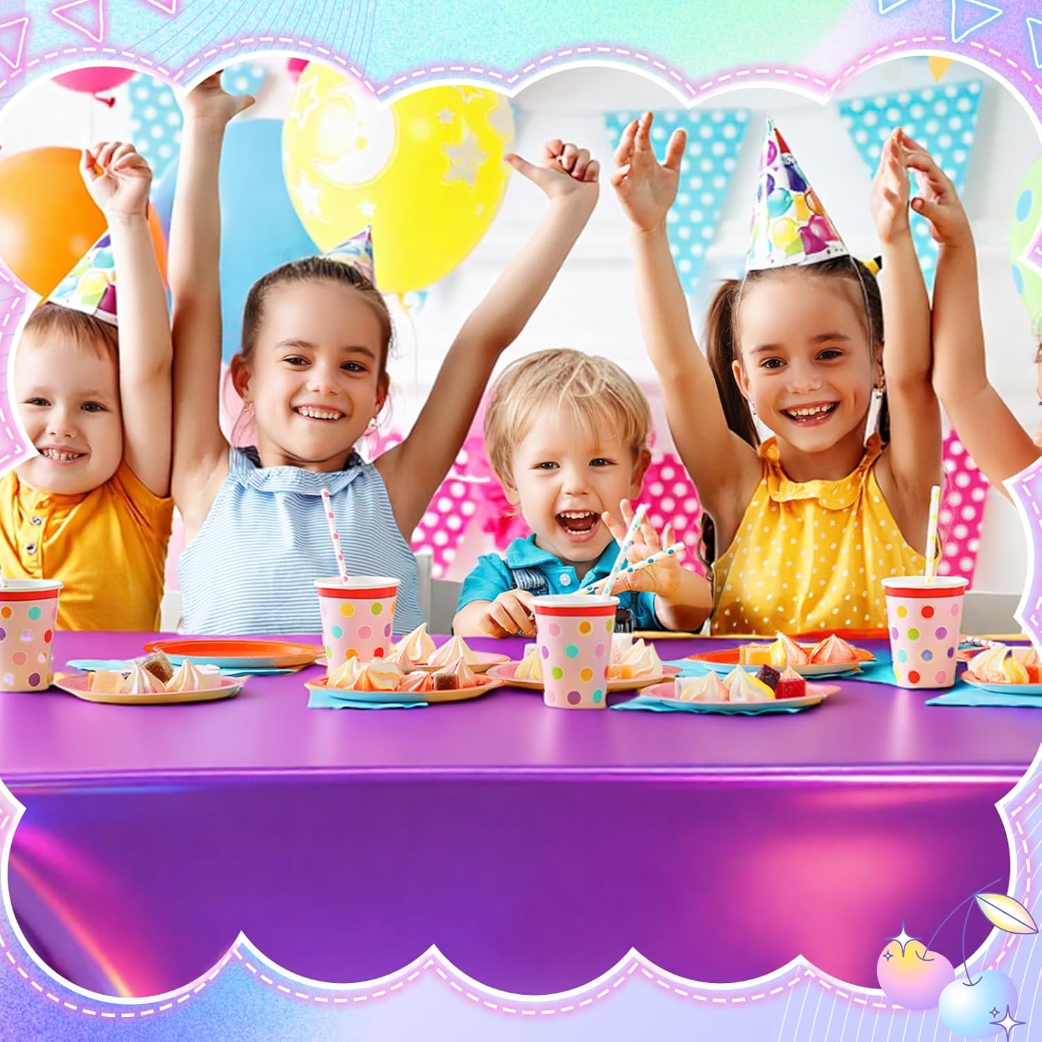 Oudain 6 Pcs Kpop Theme Party Purple & Pink & Silver Iridescent Party Tablecloth 54 x 108 Inch Plastic Rectangle Tablecloth Waterproof Table Cover for Kpop Theme Birthday Decoration