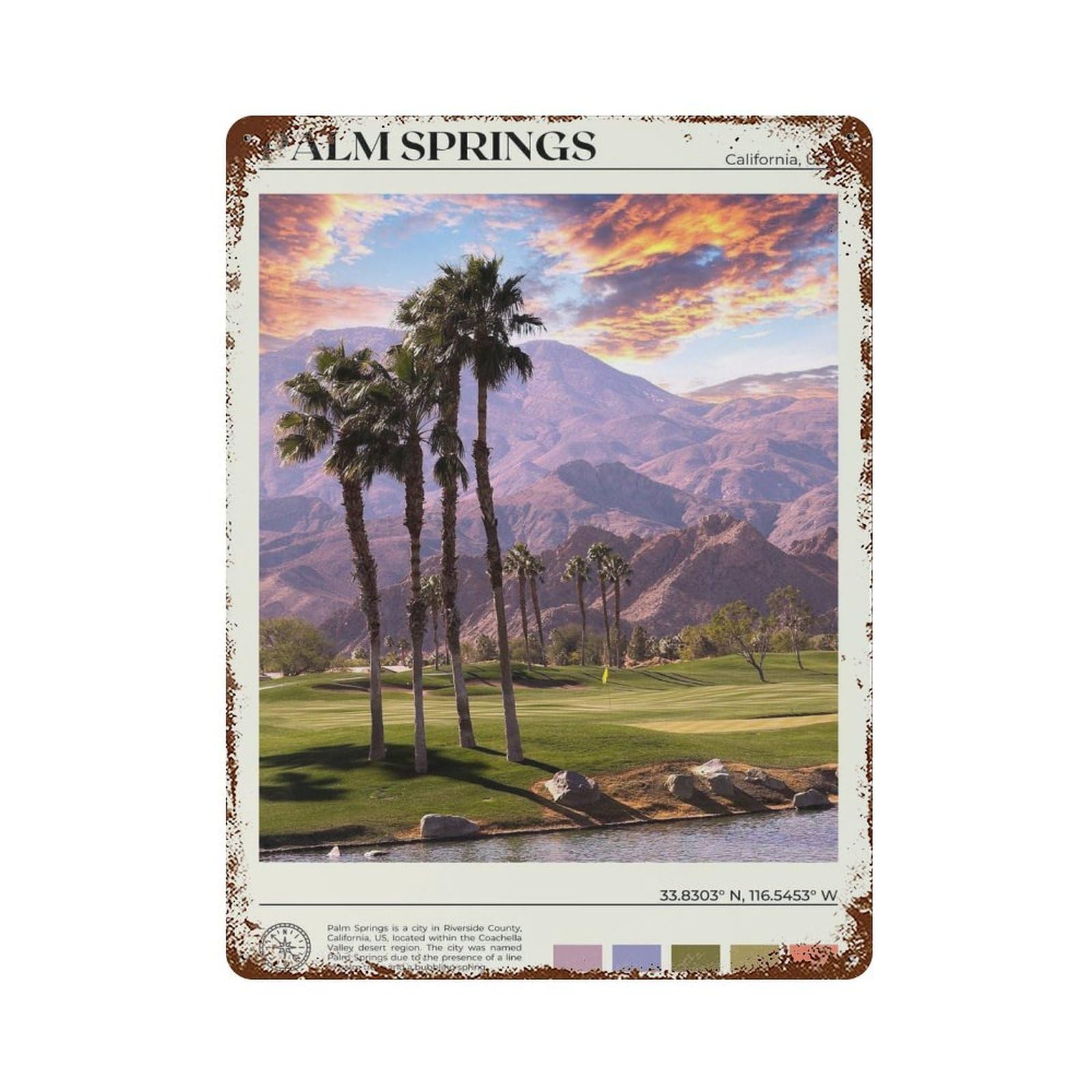 xiaoxiaoshen Real Photo Palm Springs Decor California Wall Decor Art Metal Tin Poster Modern Home Decor Art Home Bar Shop Decorations Vintage Sign 40x30cm