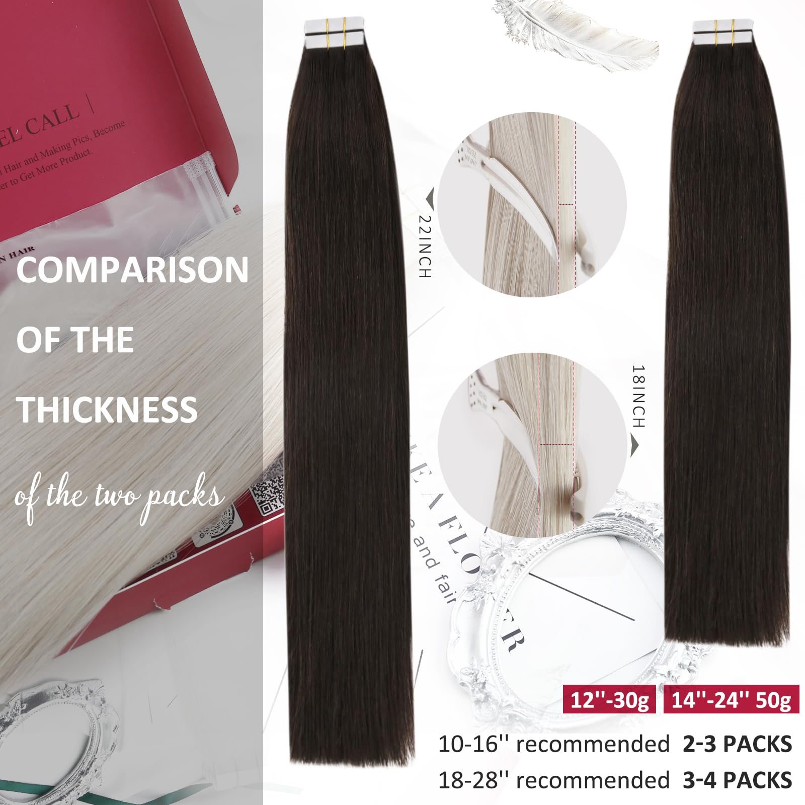Moresoo Extension Biadesive Capelli Veri Castano Scuro Remy Lisci Extension Capelli Biadesivo Castano Extension Adesive Capelli Veri Tape Extension Biadesivo Corti 25 cm #2 20pcs 30g