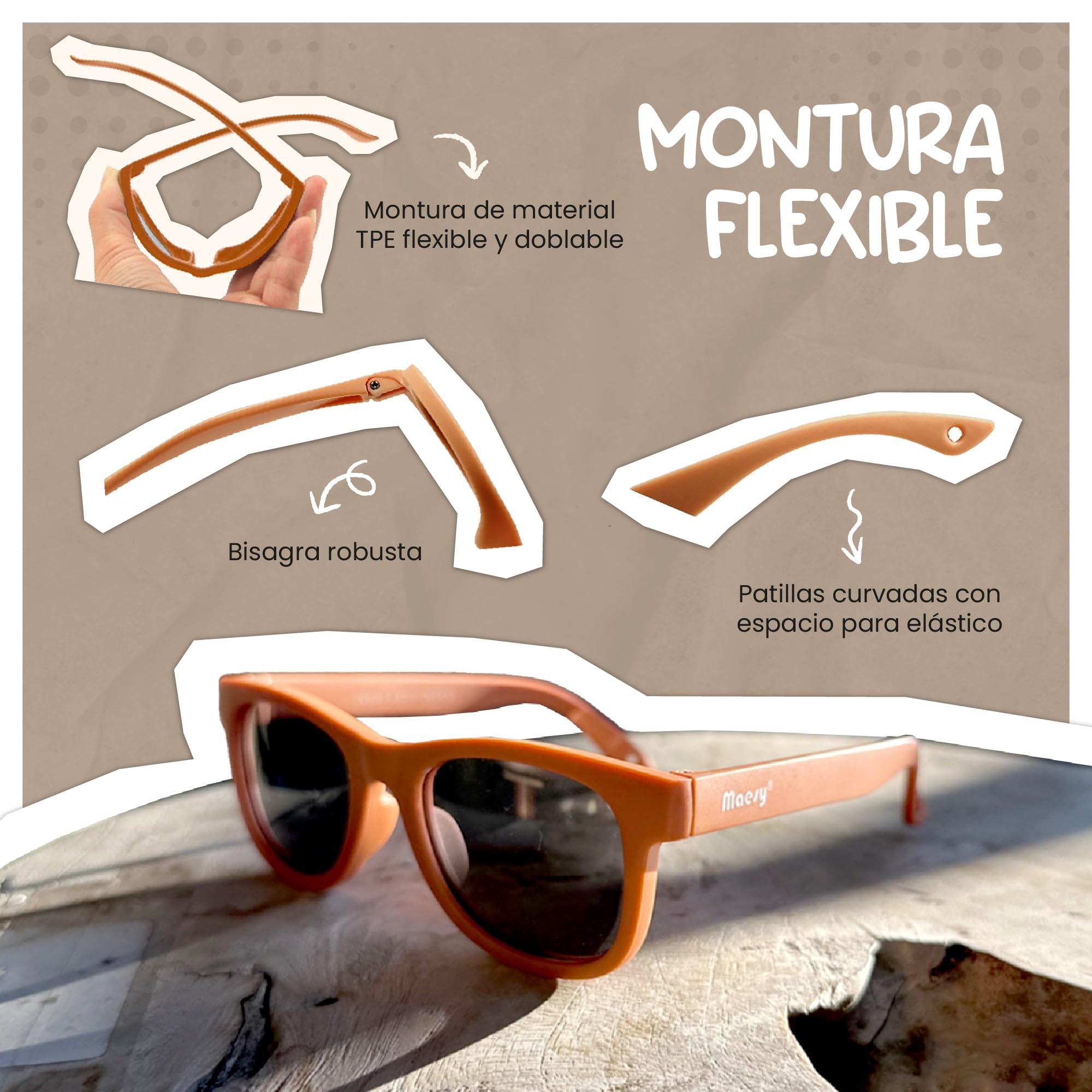 Gafas de Sol para Bebé, 0-2 Años, Protección Polarizada UV400, Montura Flexible y Blanda, Cinta Elástica Ajustable, Gafas de Sol Seguras y Cómodas para Bebés, Indi