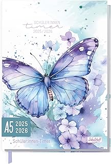 Schulstuff Schüler-Timer 2025/2026 A5 - organisiert durchs neue Schuljahr - Flexocover Schülerkalender, Schülerplaner, Hausaufgabenheft "Butterfly" - nachhaltig & klimafreundlich