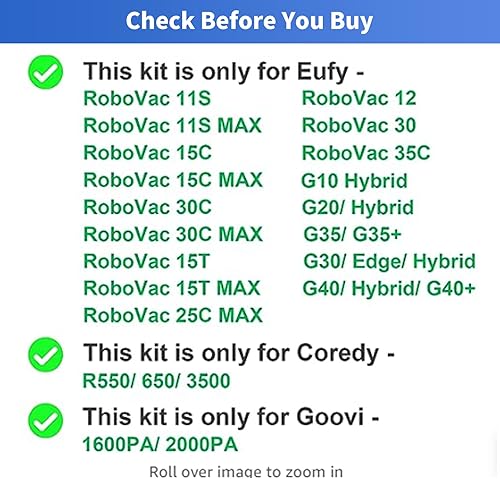 Miniatura 2 de Cepillos de repuesto para Eufy RoboVac 11S MAX,15C MAX,25C MAX,30,30C MAX,35C,G10,G30EdgeHybrid,G15,G20Hybrid,G35,G40Hybrid,para Coredy R550 650