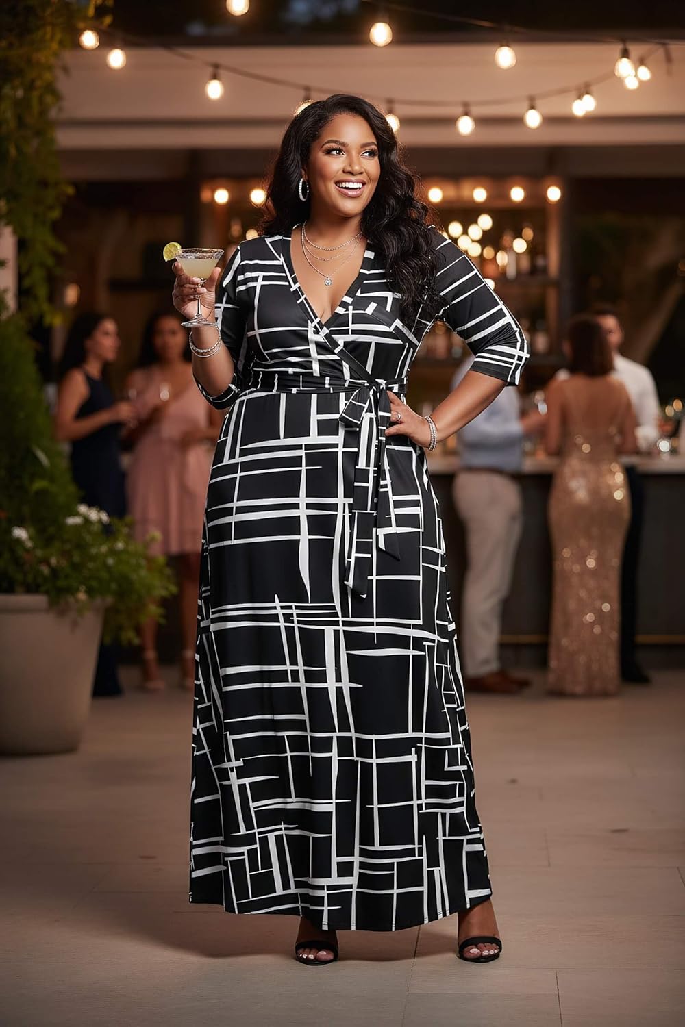 Runwind Plus Size Dresses for Women Floral Maxi Dress Flowy 3/4 Sleeve with Belt - Image 2