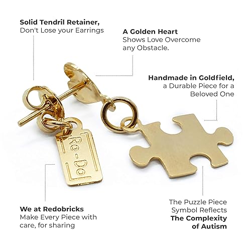 Miniatura 7 de Autism Awareness Gold plated Drop Puzzle Charm Earrings by Re-Do Bricks ® - Great Gift, Beautiful Dangle Puzzle Charm, Handmade in USA. Durable,