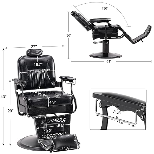 Miniatura 2 de BarberPub Silla de peluquería vintage de metal resistente, hidráulica multiusos, reclinable, para salón de belleza, spa, equipo de estilo 2925 (todo