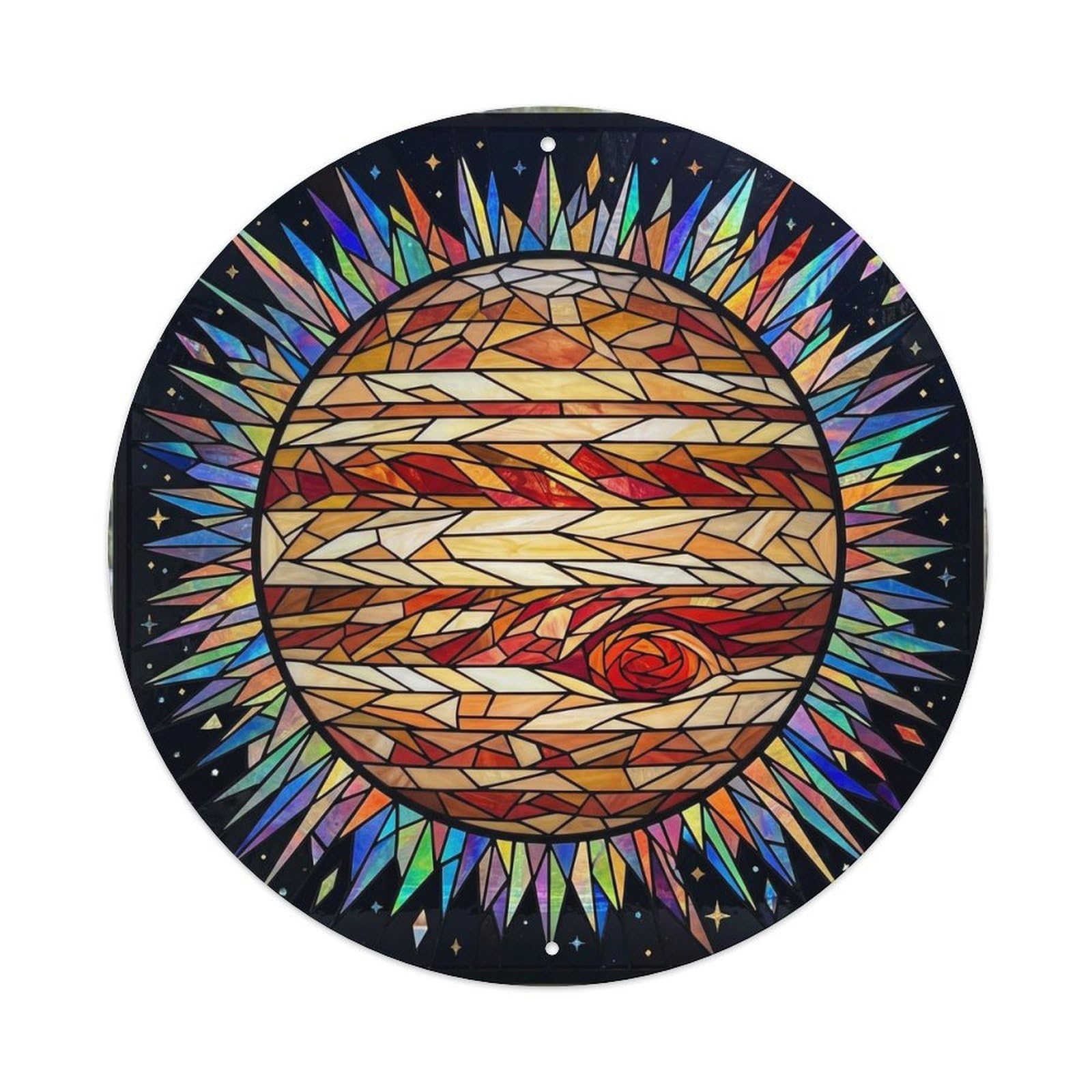 Gas Giant Stained Glass Striped Planet Cosmic Galaxy Space Metal Tin Sign Plaque Wall Decor for Cafe, Man Cave, Club Bar, Office, Home Garden Round Metal Poster 8x8Inch