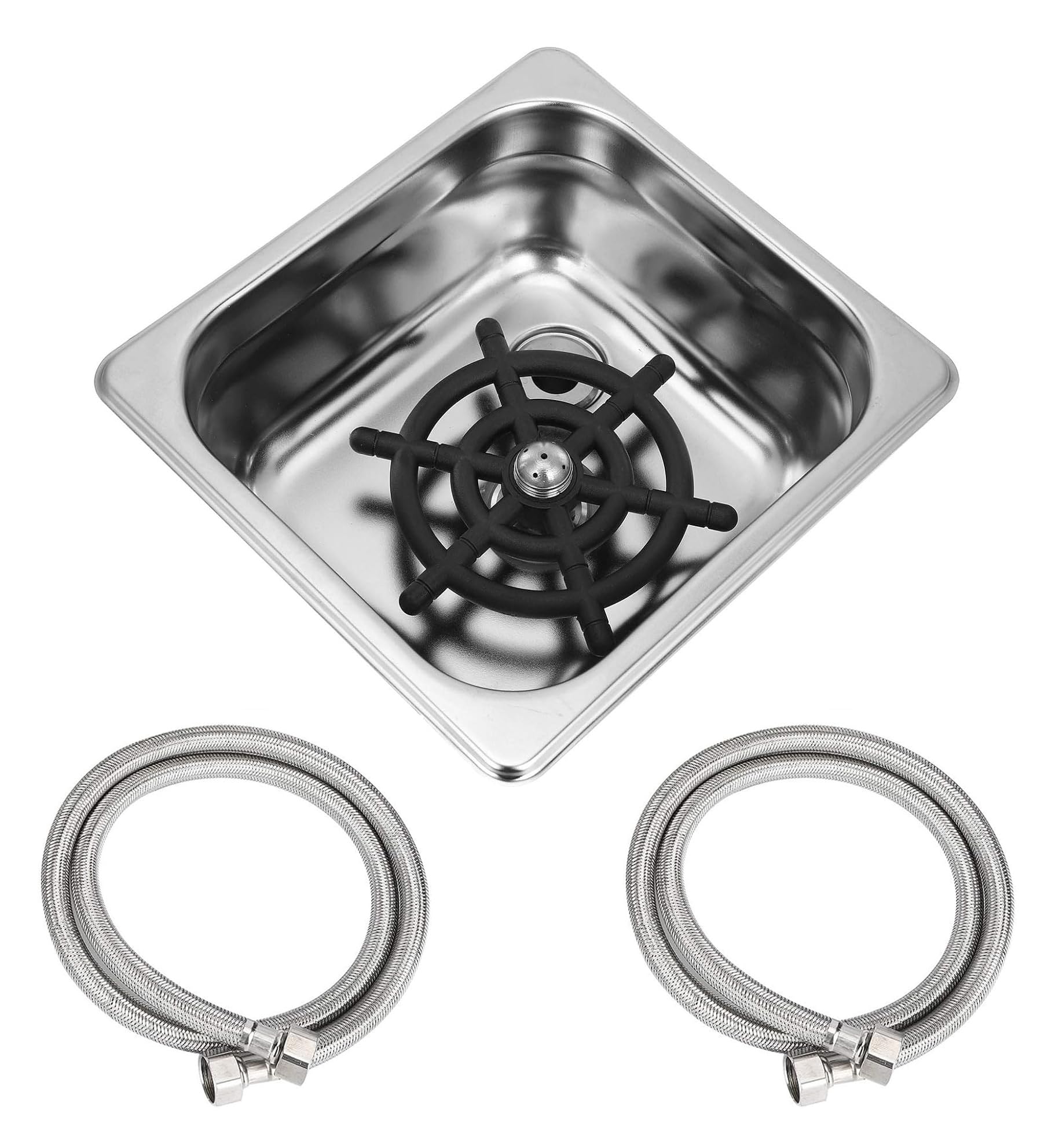 Lavavasos Automático, G1/2 Lavadora de Acero Inoxidable con Manguera, Enjuagadora Accesorios para Fregaderos, para Bar Pub Café Restaurante