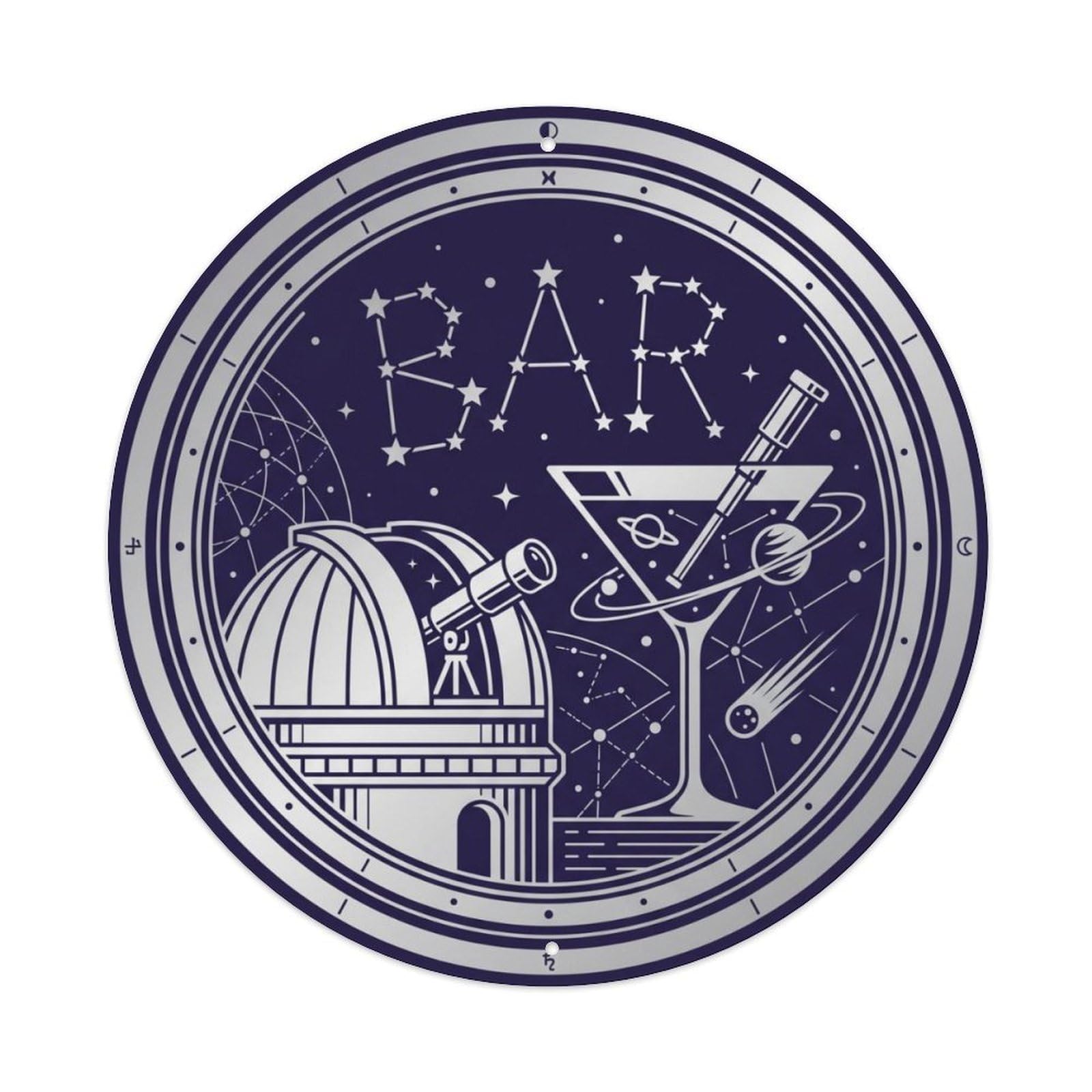 BAR Vintage Observatory Plate Metal Tin Sign Plaque Wall Decor for Cafe, Club Bar, Office, Home Garden Round Metal Poster 8x8Inch