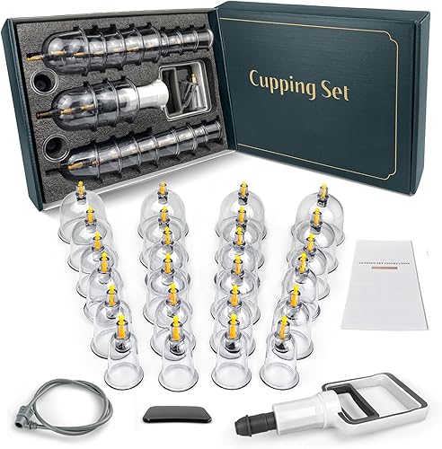 Vista 10 de Kit de ventosas para terapia de masaje, juego de 16 tazas de masaje profesional con bomba manual, juego de terapia de ventosas al vacío para reducir