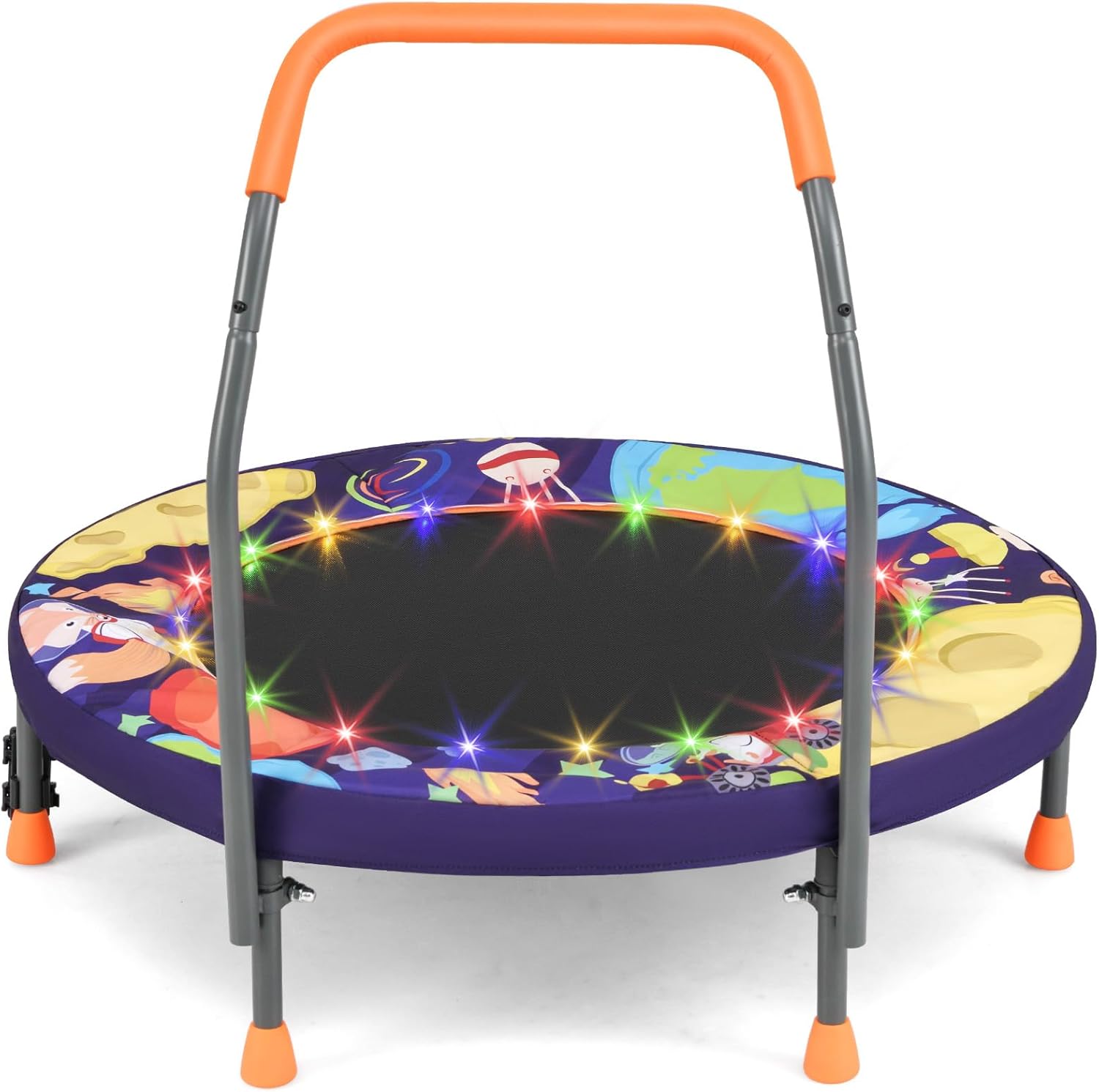 GYMAX 36” Toddler Trampoline with Lights, Folding Springless ASTM Approved Small Kids Rebounder with Foam Handle, Safety Padded Cover & Foldable Legs, Mini Indoor Baby Trampolines