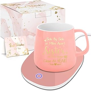 Sisters Gifts from Sister, Christmas Sister Gifts, Coffee Mug Warmer with Mug as Gifts for Sister, Birthday Gifts for Women, Women Gifts for Christmas, Coffee Cup Warmer for Desk