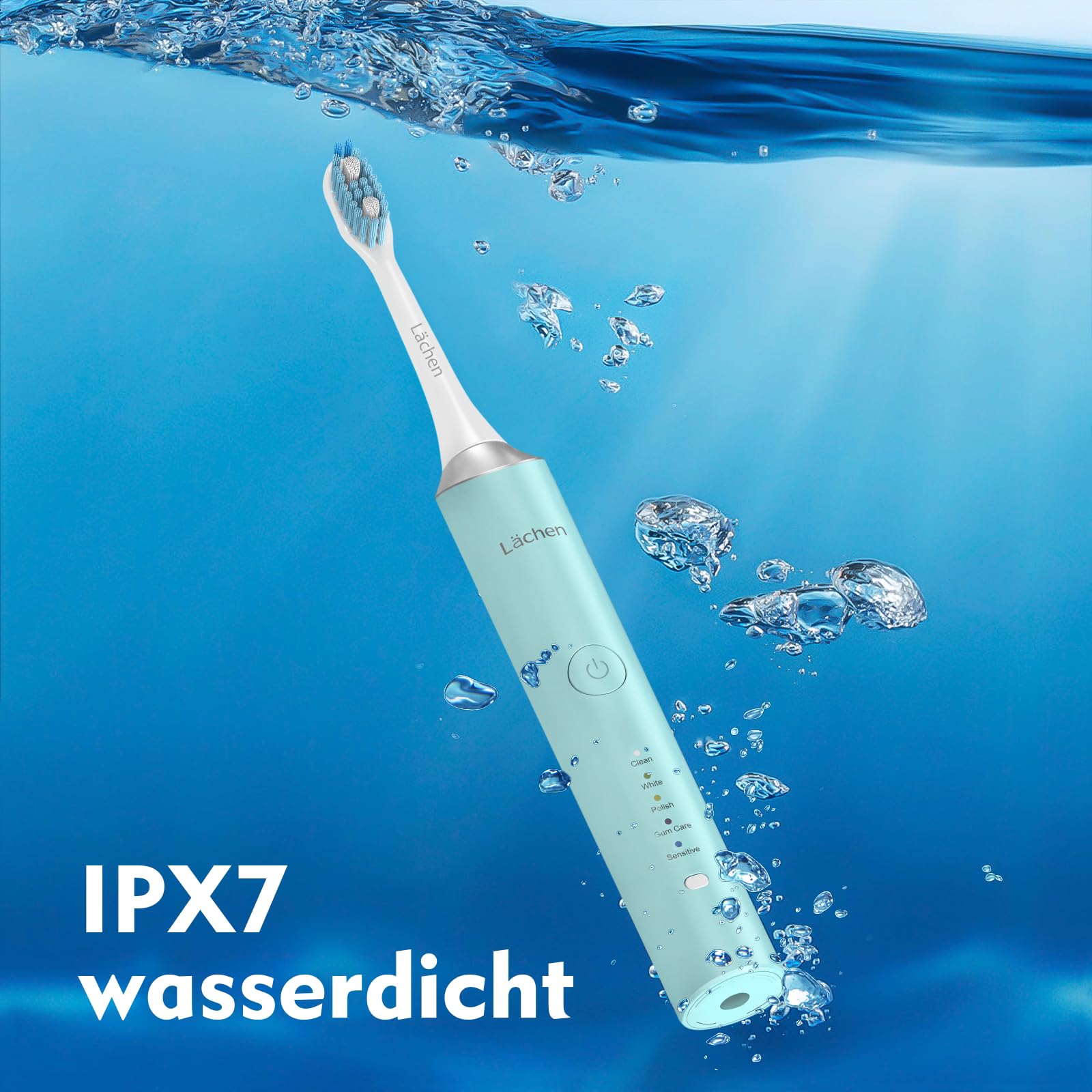 Lächen Spazzolino da denti elettrico, 5 modalità, spazzolino elettrico sonico con custodia da viaggio, 4 testine di ricambio, timer da 2 minuti, ricarica USB per 60 giorni, spazzolino da denti