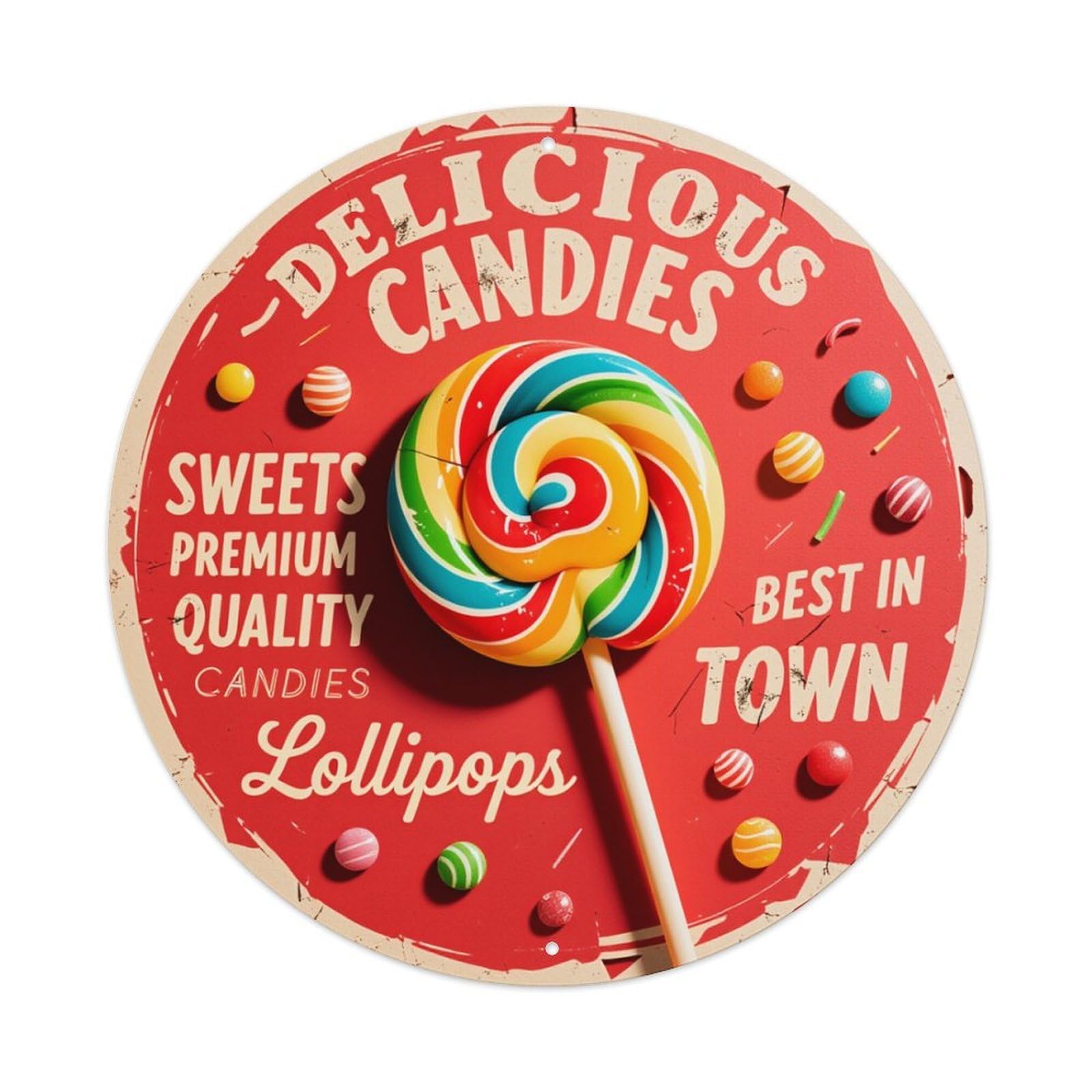 Colorful Lollipop Candy Sign Art Round Tin Sign Vintage Metal Poster, Home Bar Garage Man Cave Cafe Indoor & Outdoor Wall Decoration 8x8Inches