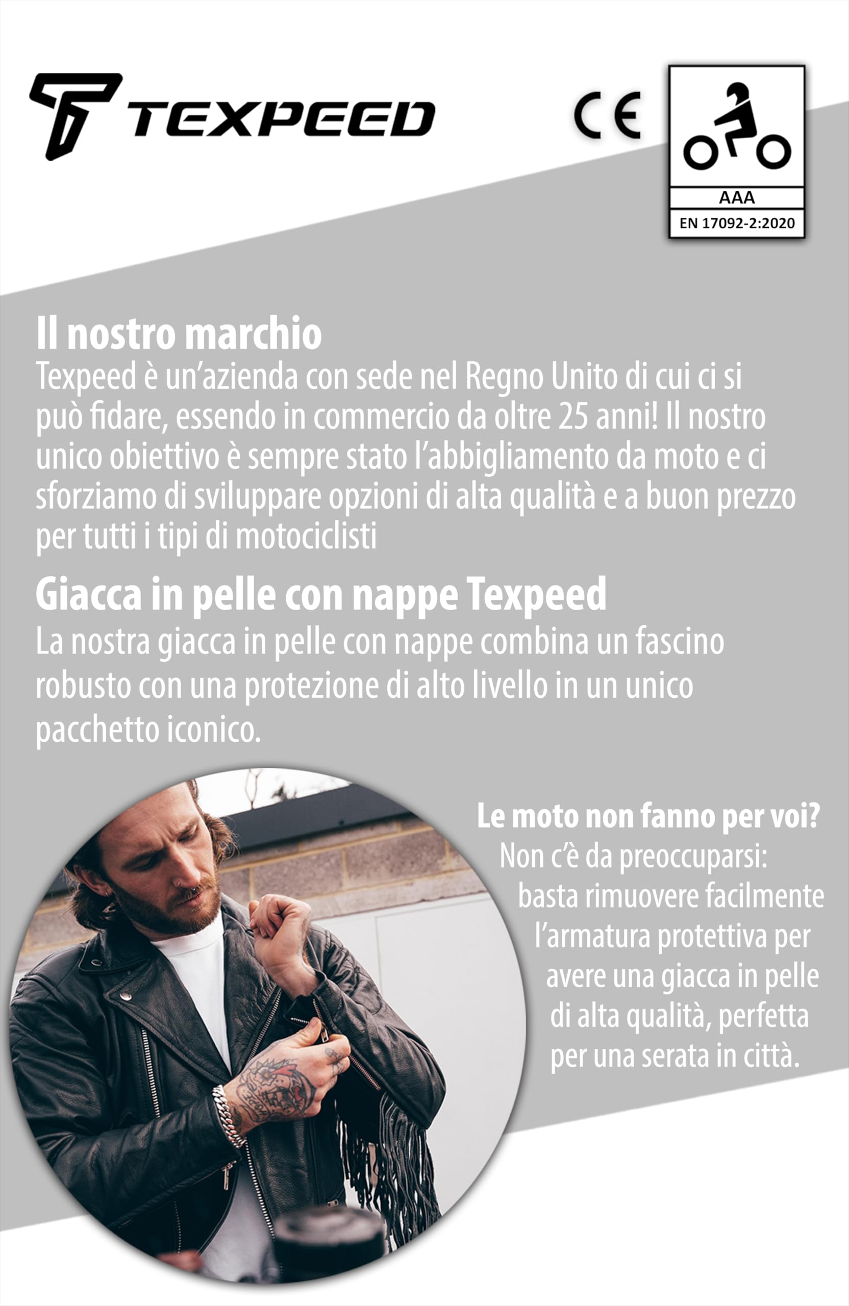 Texpeed Giacca da moto da uomo in pelle Marlon Brando - Giacca da moto da turismo con protezione originale da motociclista CE (EN 1621-1) Marrone - L