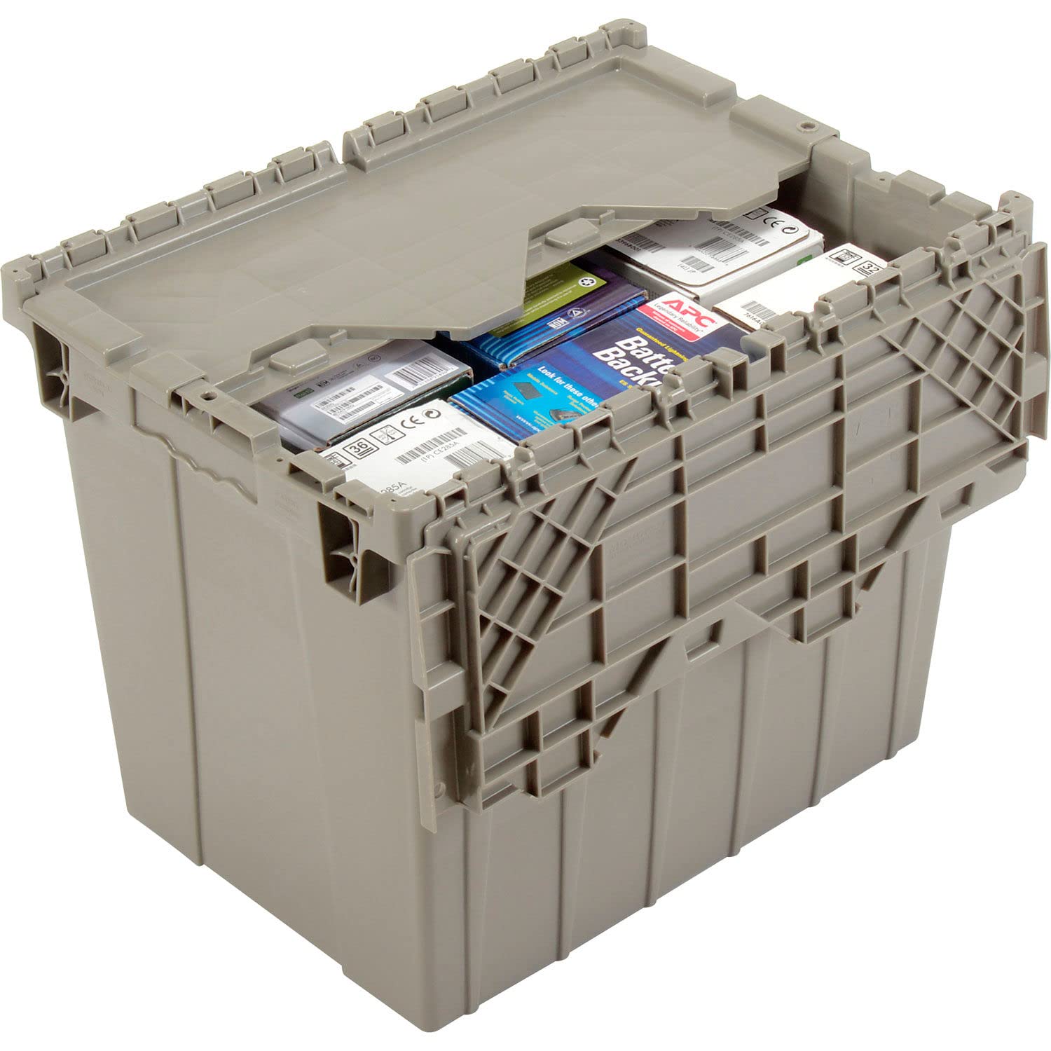 Monoflo Distribuzione Contenitore con Coperchio a Cerniera, 21 – 7/8 x 15 – 1/4 x 17 – 1/4, Grigio