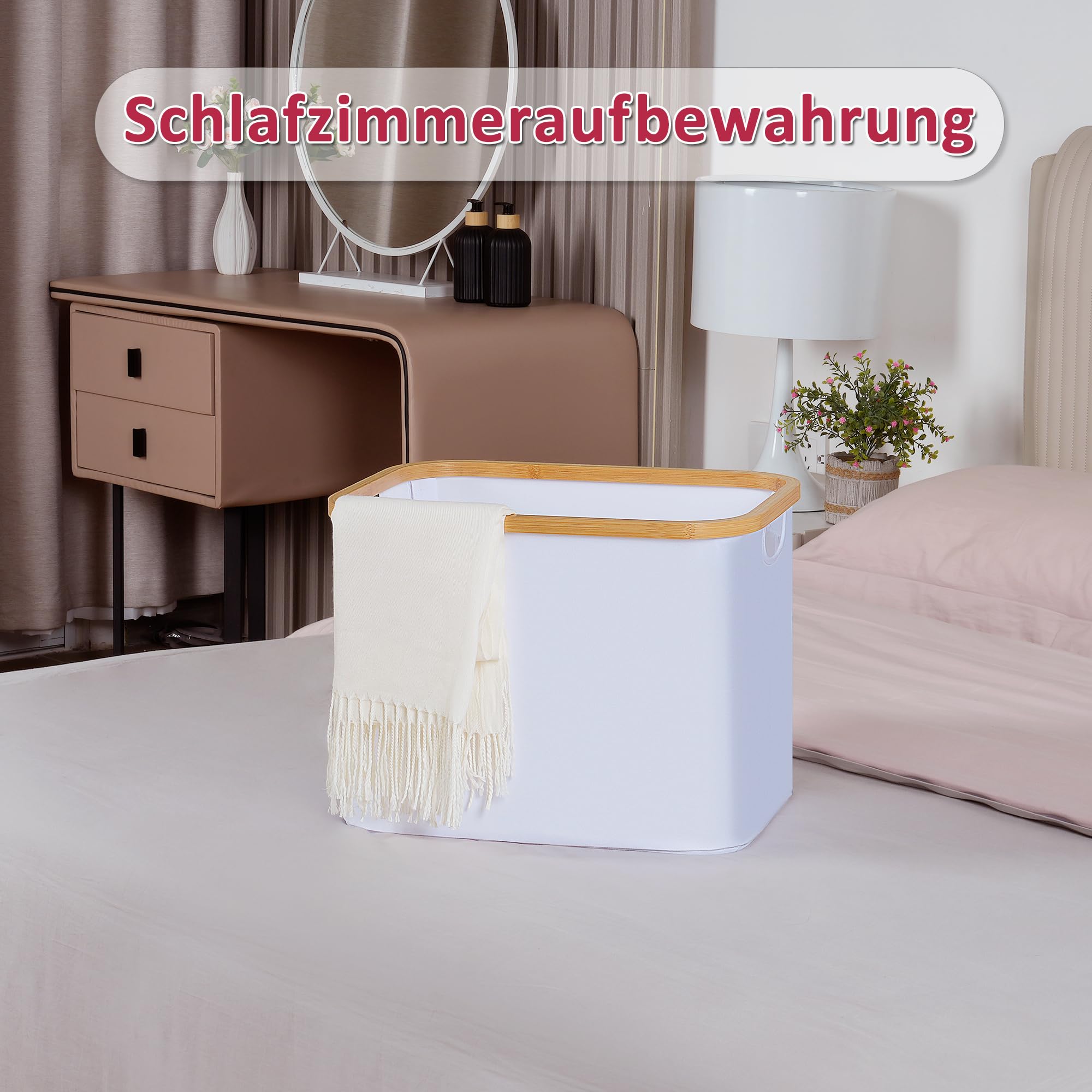 Cesto Portabiancheria Pieghevole 50L - 2 Pezzi Con Manici In Bambù, Nero, Per Camera E Bagno - Foto 8