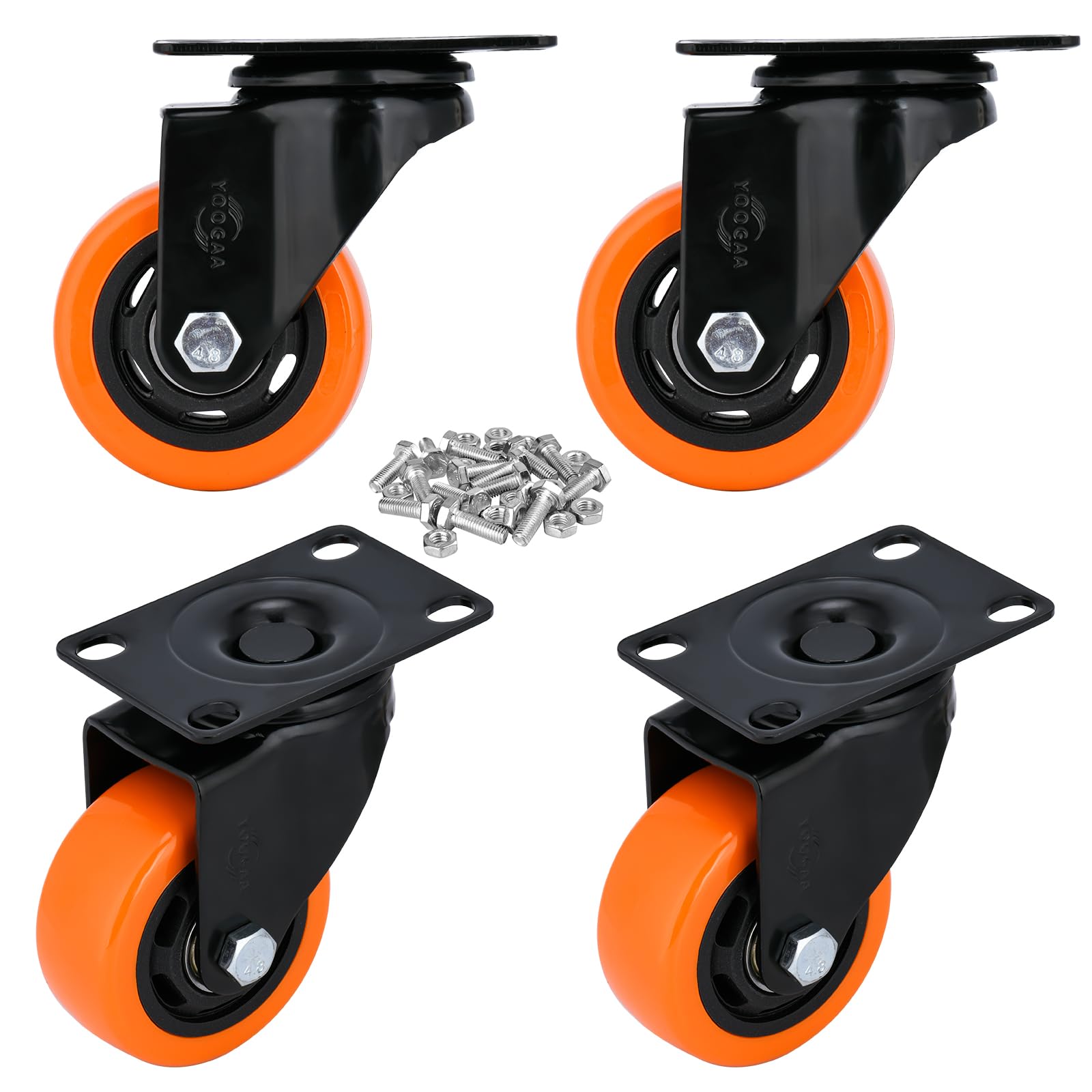 YOOGAA 3 Inch Heavy Duty Swivel Caster Wheels Industrial Plate Caster Set of 4 Safety Casters Without Brakes Load 1000lbs No Noise Wheels for