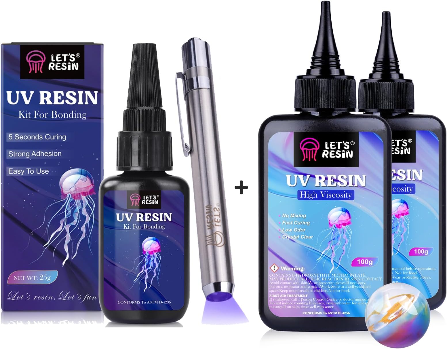 Bundle Set of UV Flashlight and 200g High Viscosity Crystal Clear Thick UV Resin Kit