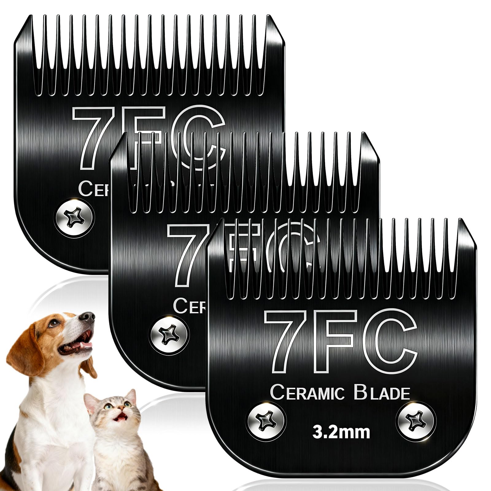 Dog Grooming Replacement Blades Compatible with Andis Clipper,Dog Clipper Blade for Wahl km10 Serise,Oster A5 Clippers,Black (7FC-3Pack)