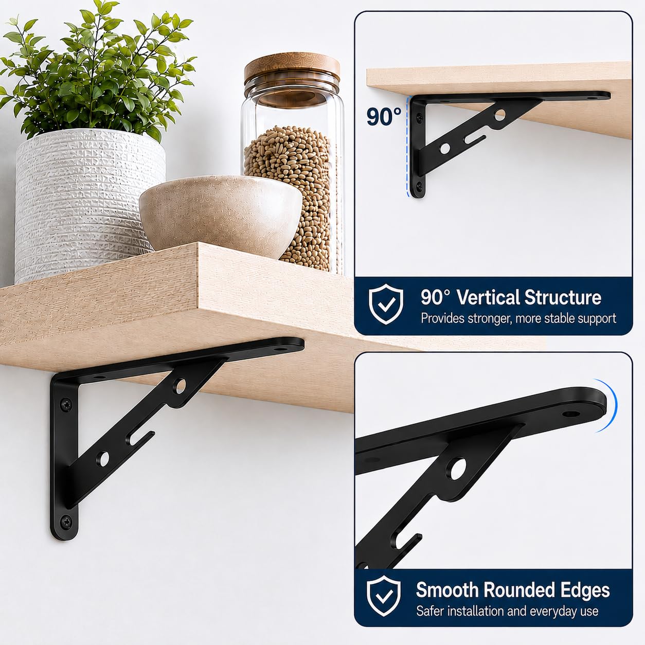 Lot de 12 Equerre Etagere Murale à Angle Droit, Support Etagere Murale Triangulaires Robustes, Équerre Étagère à 90 Degrés pour Salon, Chambre à Coucher, Noir (200 x 120 MM)