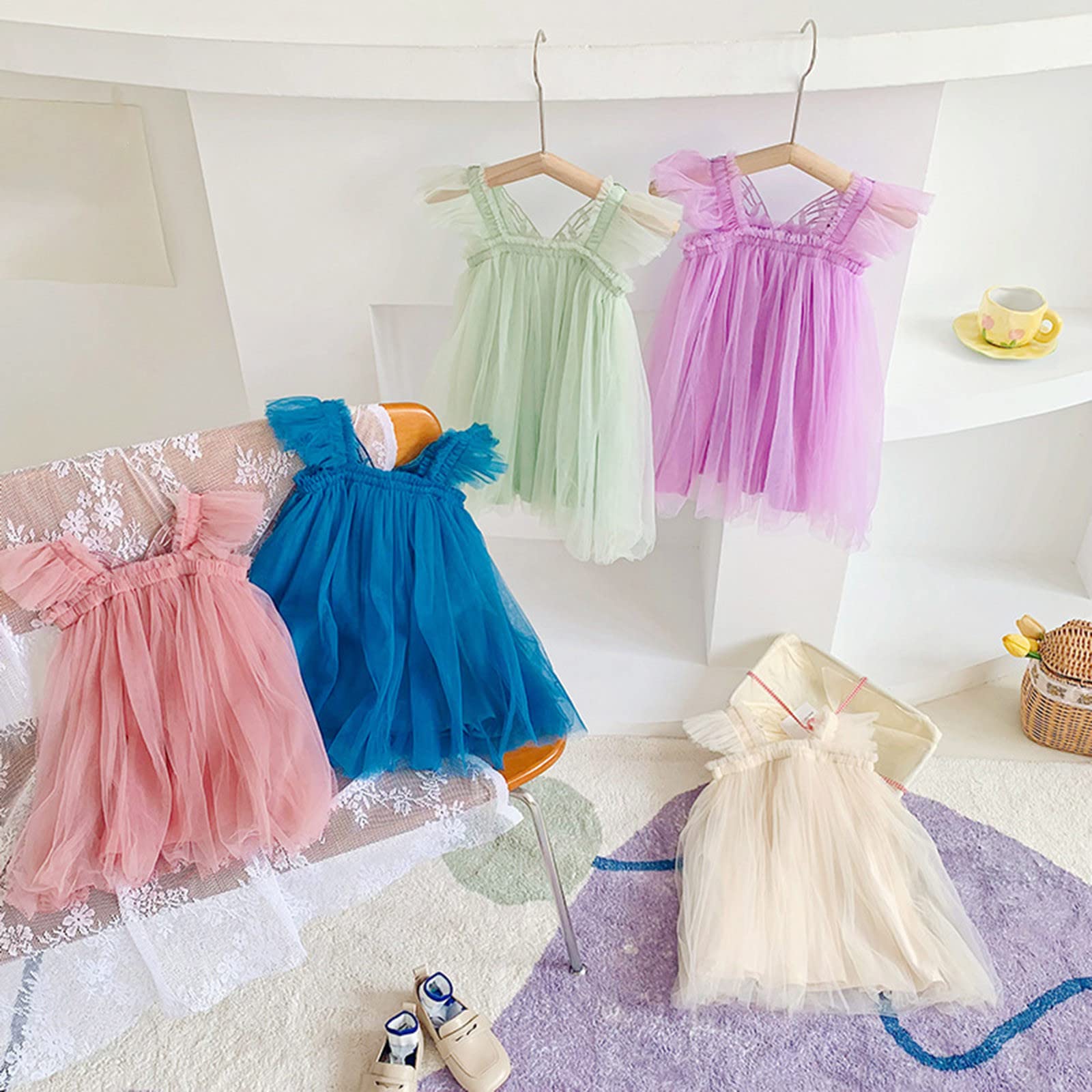 Amazon.com: Toddler Girls Fly Sleeve Butterfly Tulle Lace Dress Dance Party  Princess Dresses Clothes Baby (Purple, 4-5 Years) : Clothing, Shoes &  Jewelry