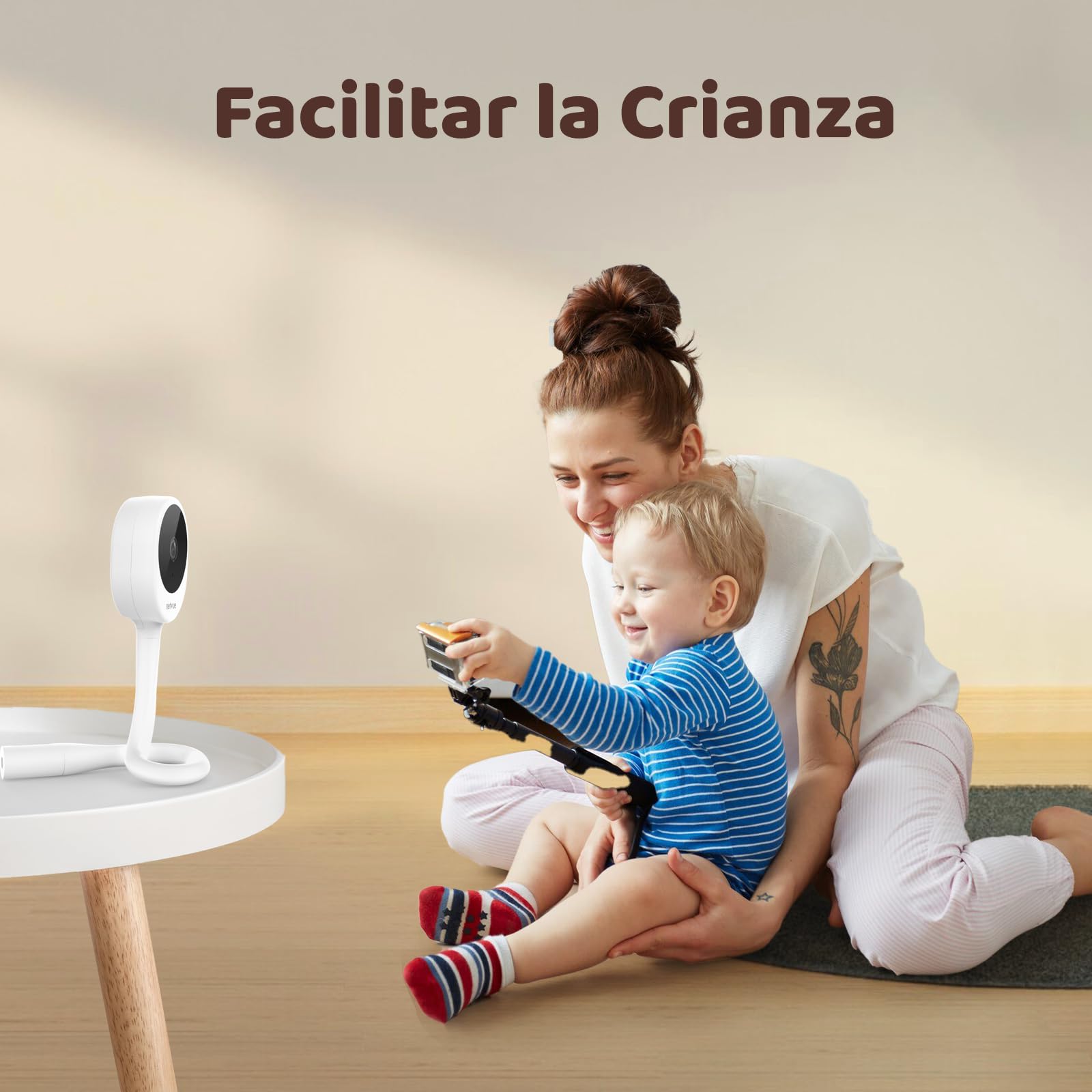 Netvue 1080P Camara Vigilancia Bebe con Soporte 4 en 1, Vigilabebes Camara con App Gratuita, Visión Nocturna, Audio Bidireccional, Análisis del Sueño, Canción de Cuna, Detección de Gritos y Movimiento