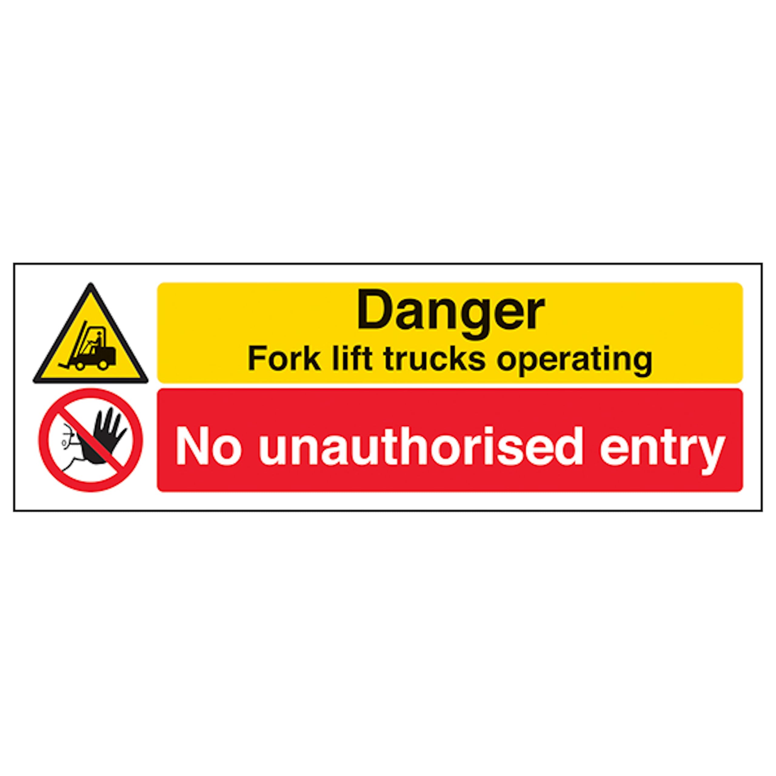 V Safety Forklift Trucks/No Unauthorised Entry 450 x 150 mm - 3mm Brushed Aluminium Composite Safety Sign