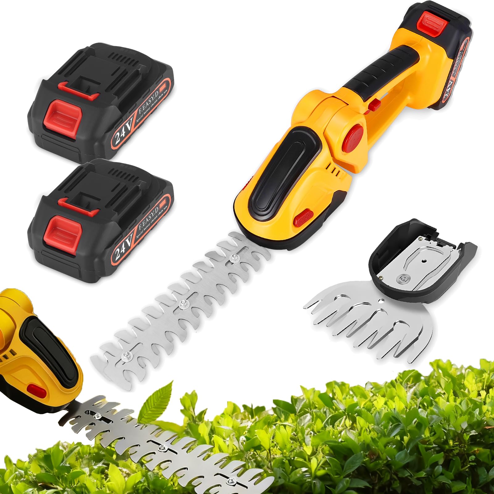 Tijera Cortacésped y Arreglasetos 2 en 1, Corta Setos Jardin Electrico Bateria Cortacetos Electrico 24V con 2 Cuchillas, Tijeras Arreglaseto Ancho de Corte 60 mm, 132mm, Herramienta para Jardín