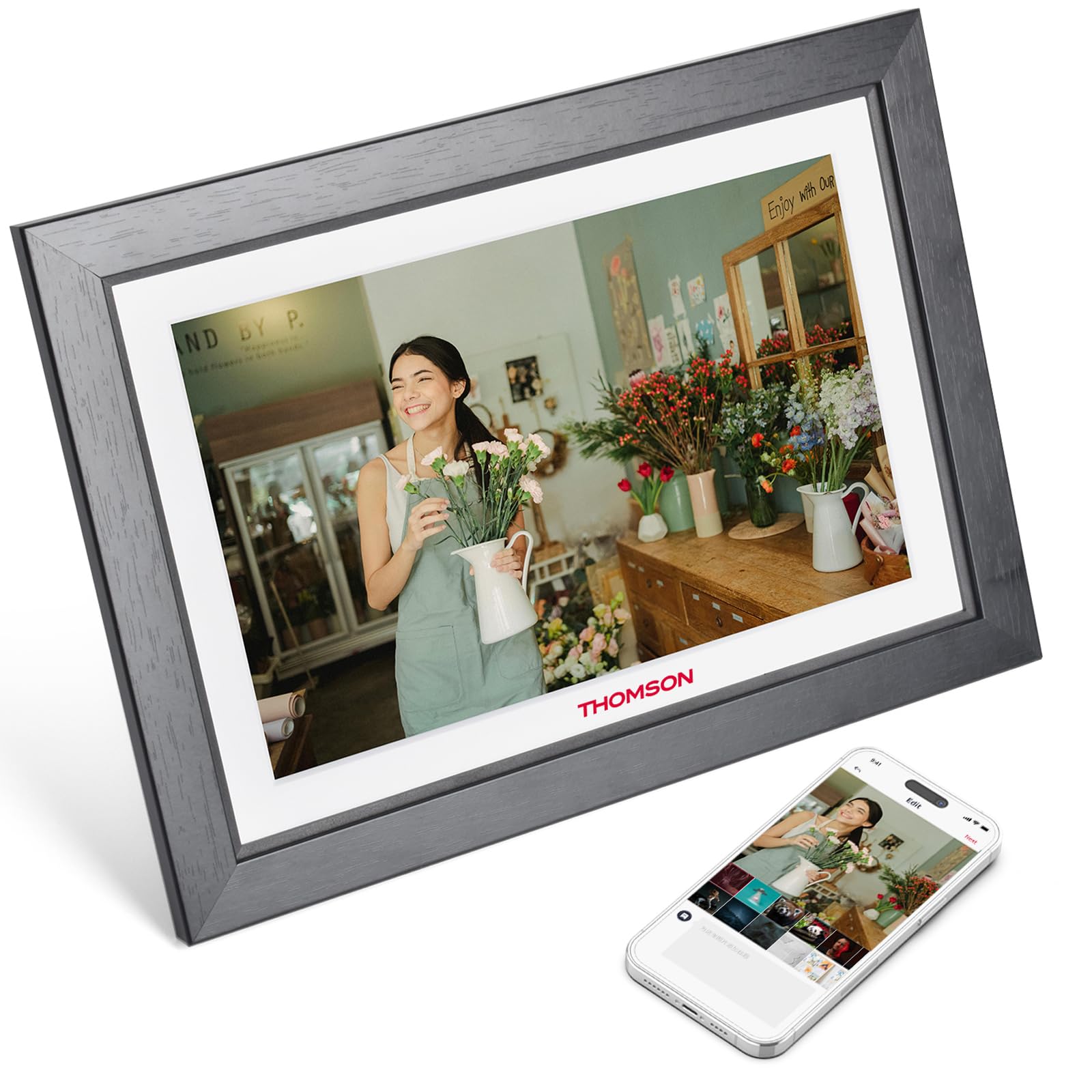THOMSON Cadre Photo numérique 10,1 Pouces: Cadre Photo numérique WiFi, Cadres Photo numérique 1280 x 800 HD Écran Tactile IPS, Partage d'images Musique Videos du, Autorotation, Mémoire 32 Go