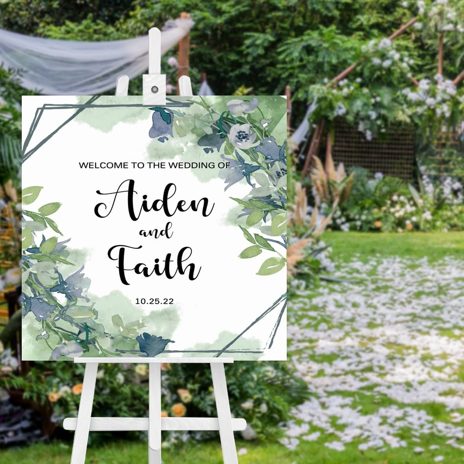 Panneau de bienvenue en bois personnalisé mariage greenery haut de gamme