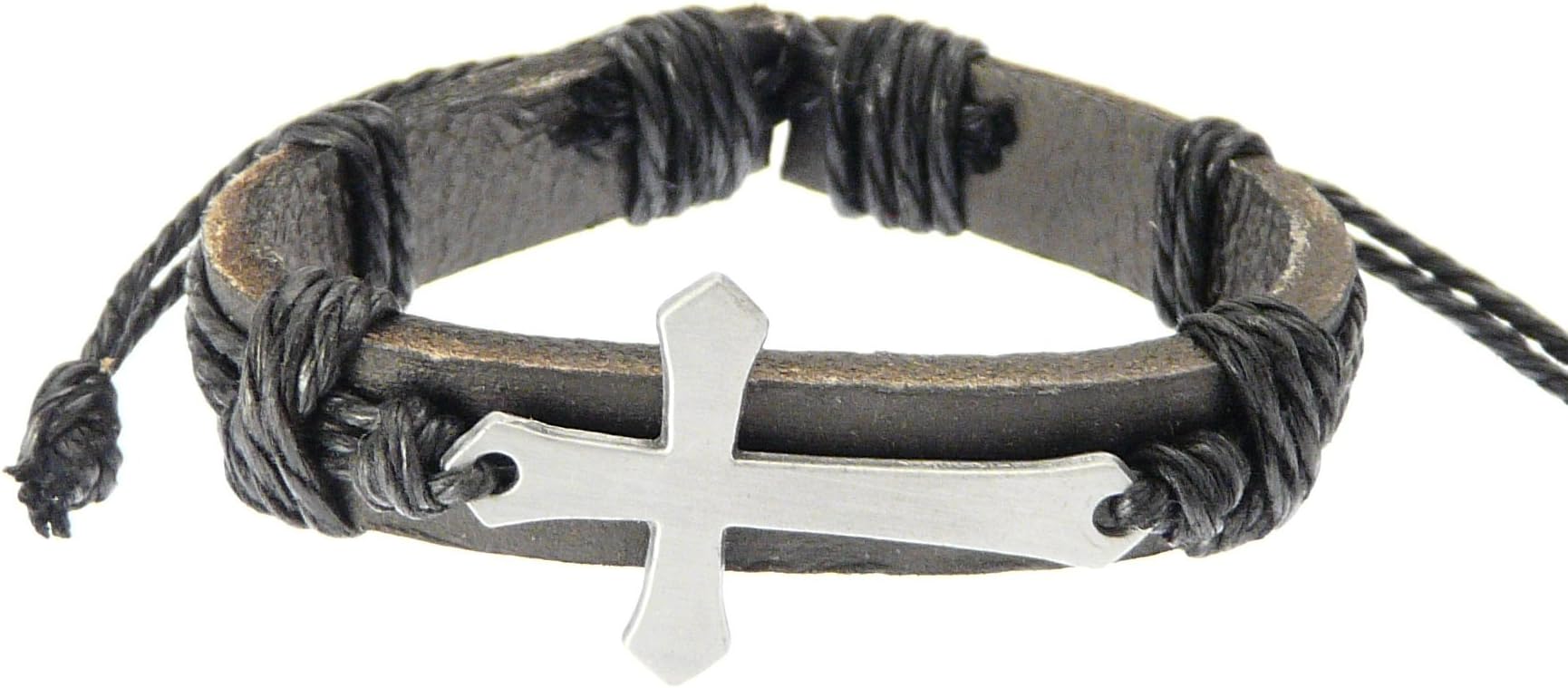 Neptune Giftware Leather Strap & Cord Bracelet with Metal Cross/Crucifix - 232