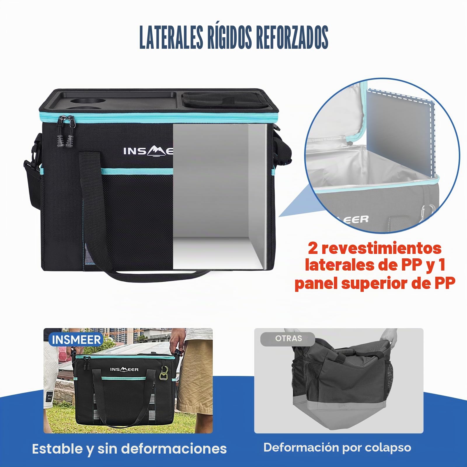 INSMEER Bolsa de refrigeración grande de 40 l, bolsa de refrigeración plegable para 60 latas – XXL – Bolsa isotérmica térmica con abridor / laterales reforzados duros / 2 portavasos en la parte