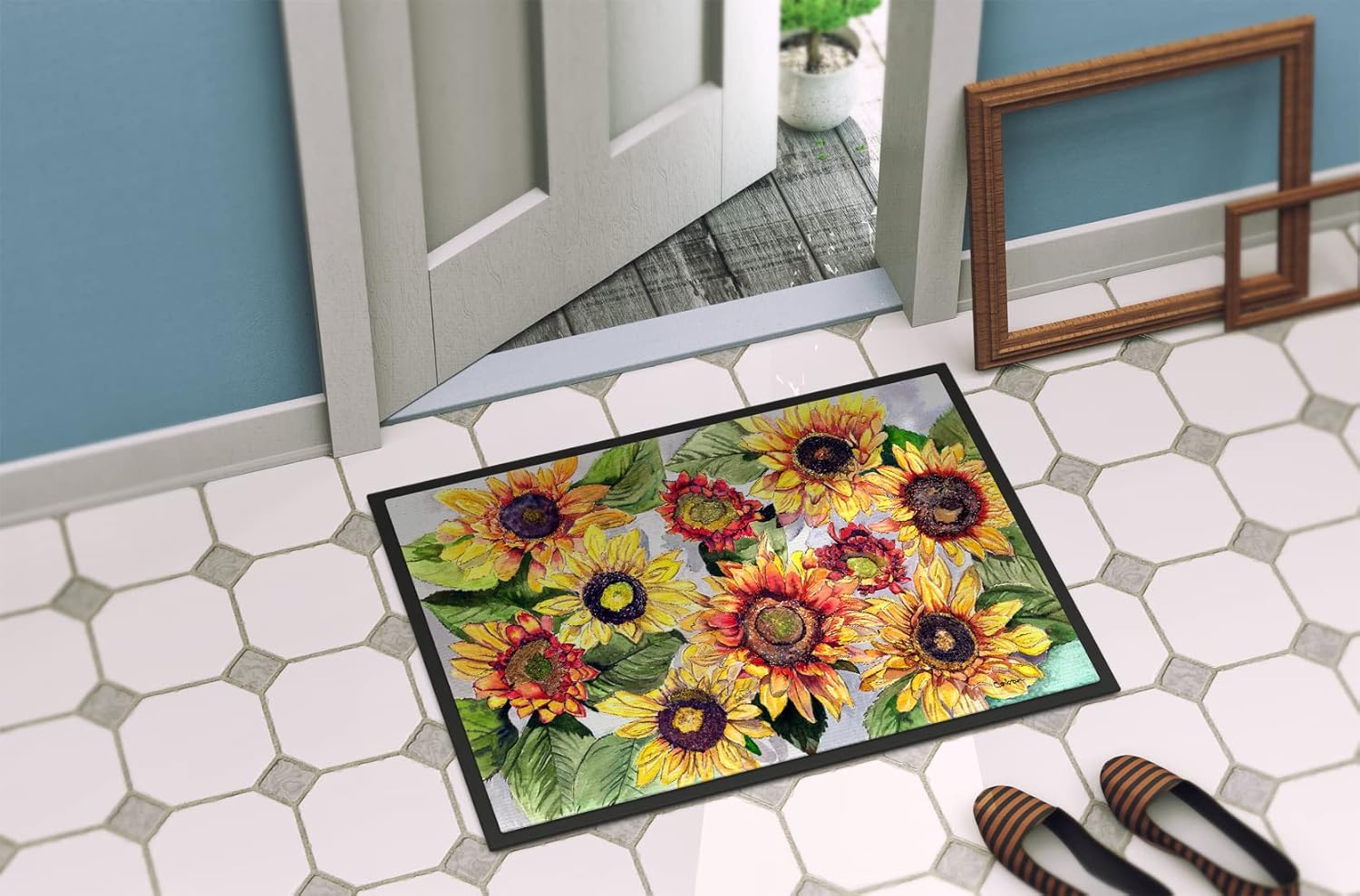 Caroline's Treasures 8766JMAT Sunflowers Doormat 24x36 Front Door Mat Indoor Outdoor Rugs for Entryway, Non Slip Washable Low Pile, 24H X 36W