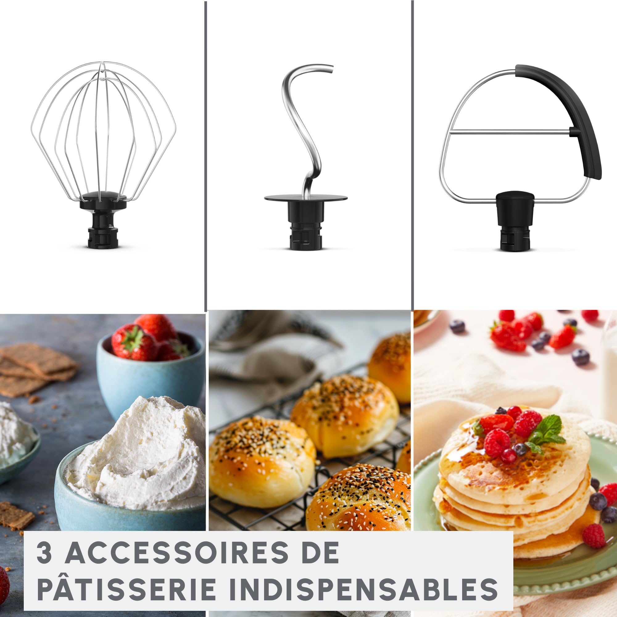 Moulinex, Bake Simple, Robot pâtissier, compact, utilisation facile, Fouet, batteur et crochet petrin, QA141AF0, Beige