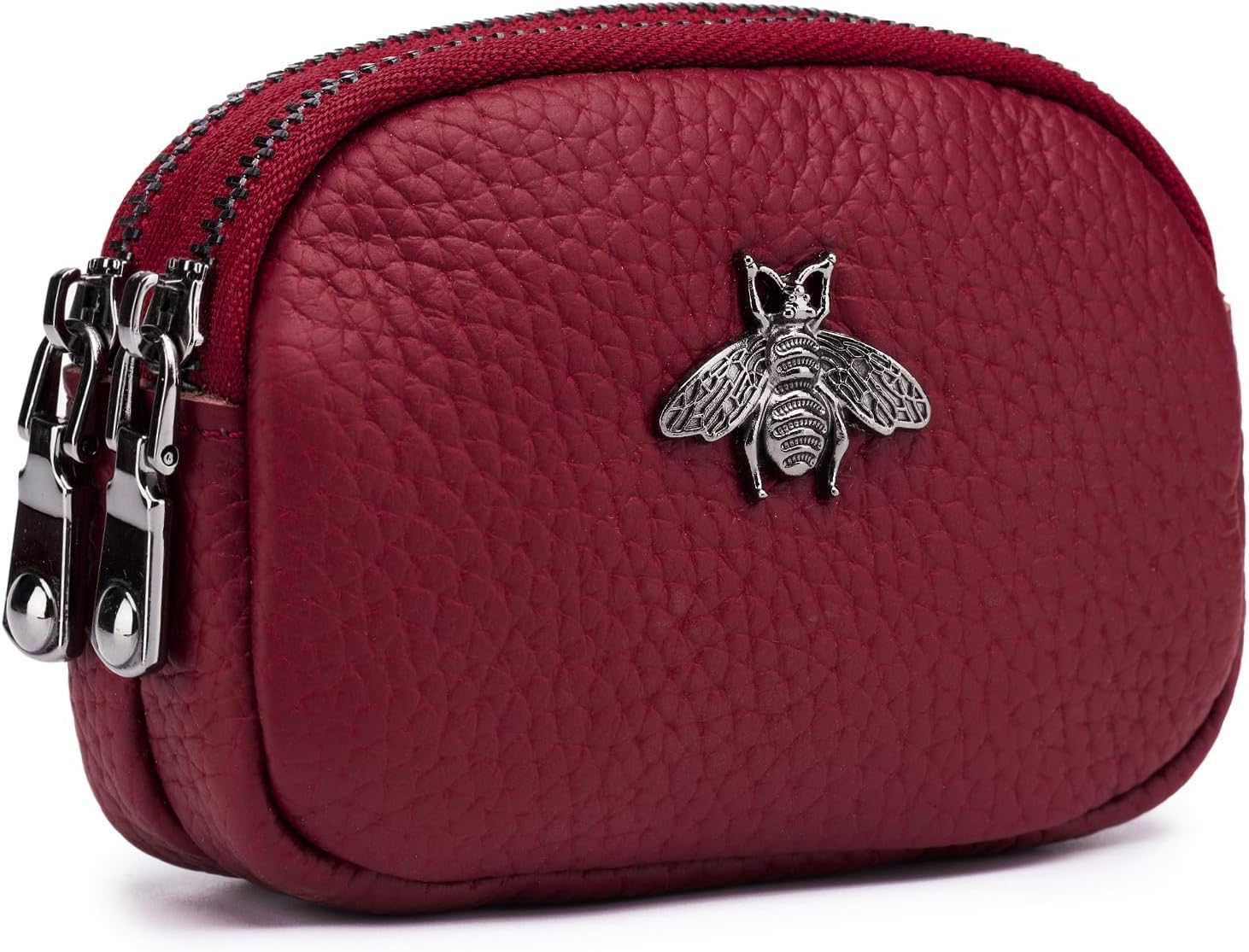 Women Leather Coin Purse, Small 2 Zippered Change Pouch Wallet