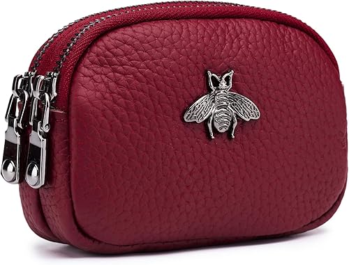 imeetu Monedero de cuero para mujer, pequeña cartera con 2 bolsillos con cierre de cremallera