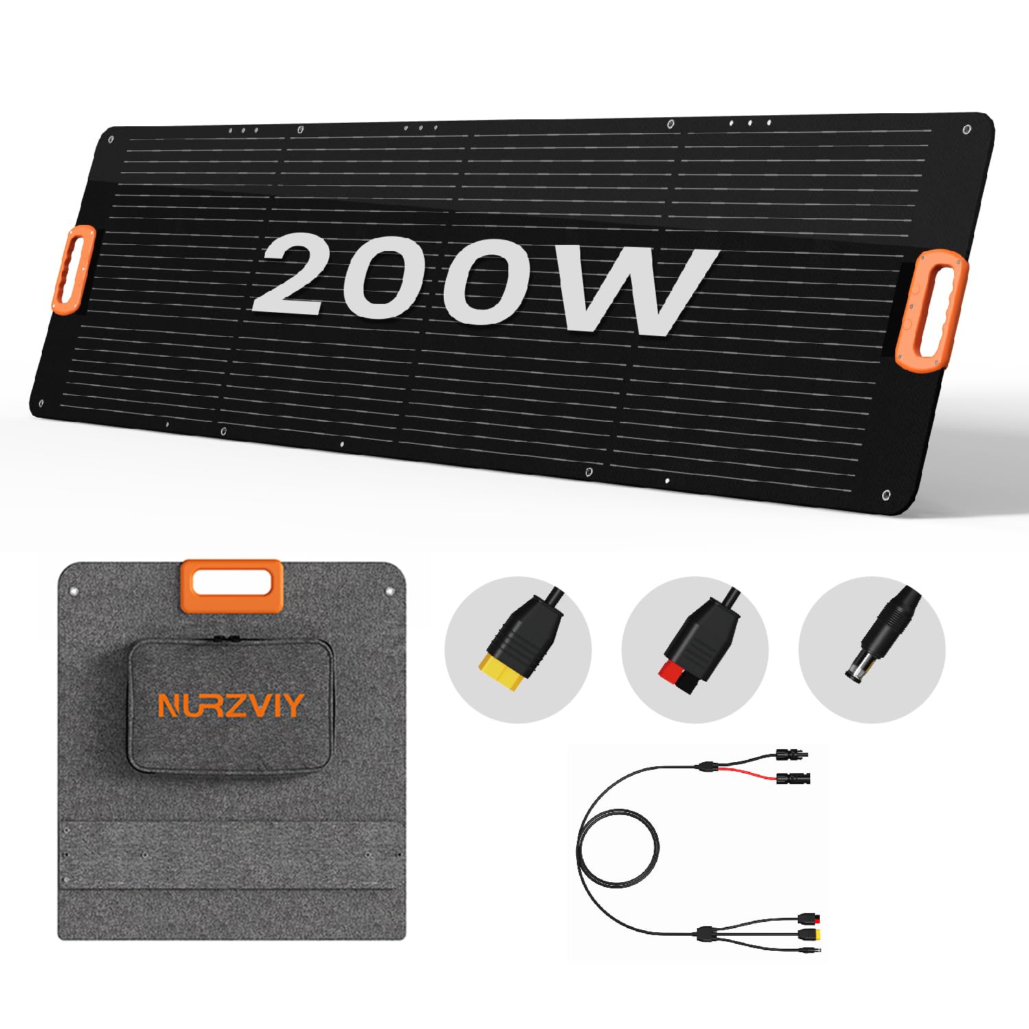 NURZVIY Portable Solar Panel 200 Watt Foldable 200W Solar Cell Solar Charger for Power Station, Waterproof w/Adjustable Kickstand XT60 Anderson DC 8mm Connector for Camping, Off Grid Living-image-8