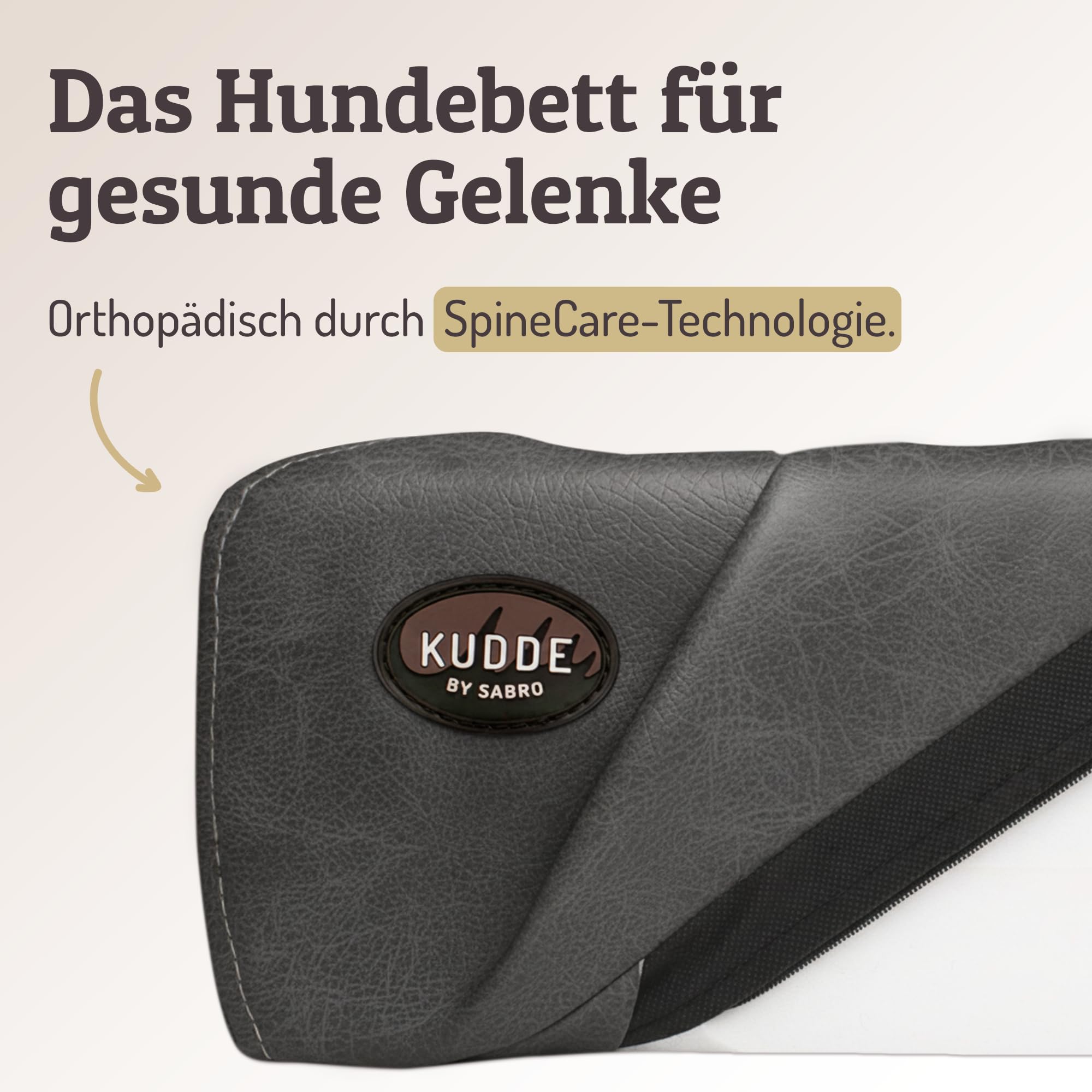 SABRO KUDDE Orthopädisches Hundebett – Martin Rütter – Hochwertige Wildlederoptik – Waschbar & Wasserabweisend – Ergonomisch – Premium Haustierzubehör für Mittelgrosse, Grosse Hunde in Dark Grey
