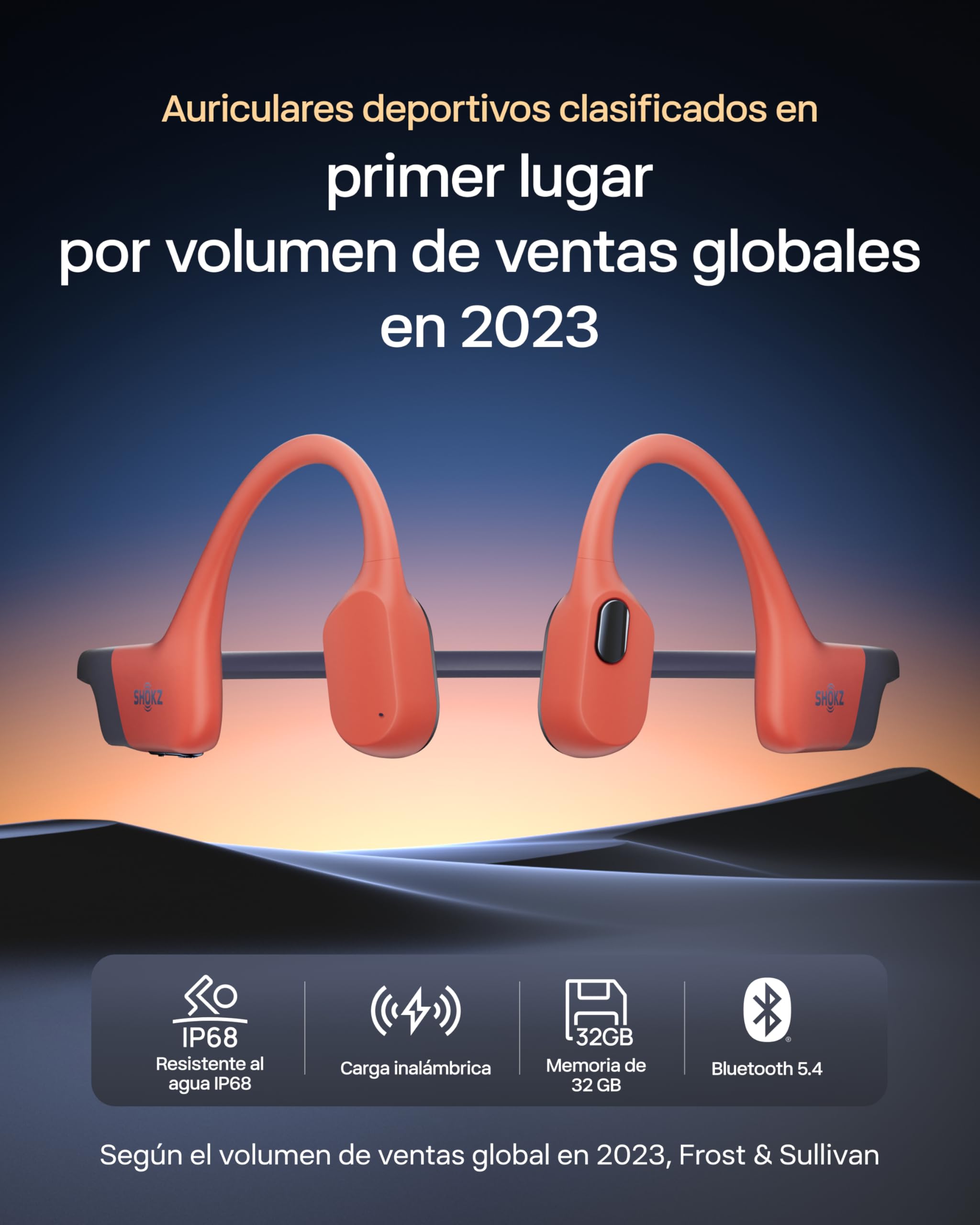 SHOKZ OpenSwim Pro Auriculares Conducción Ósea Natación Bluetooth 5.4, Rojo | Impermeable IP68 | Mics con Cancelación Ruido | Carga Inalámbrica | 9H Autonomía | 32GB MP3 | Open-Ear | para Nadar Deportivo