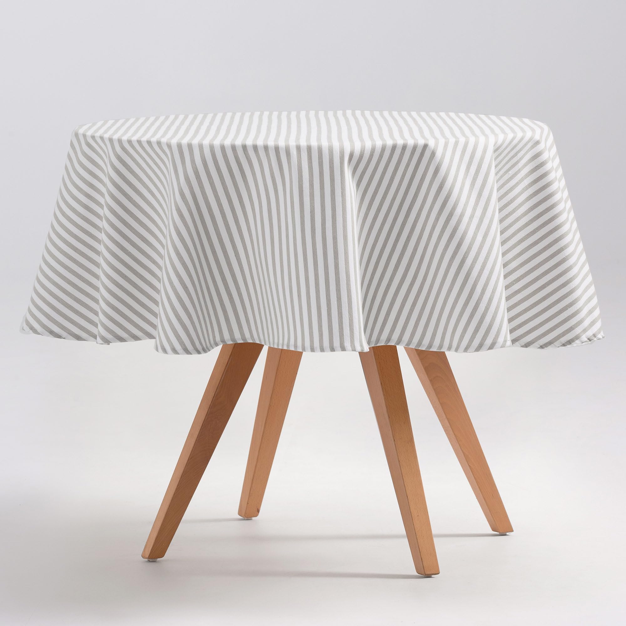 GAMUSI Stain Resistant Tablecloth Round Cotton Fabric Waterproof Stripes Light Grey, 155 x 155 cm โ image 1