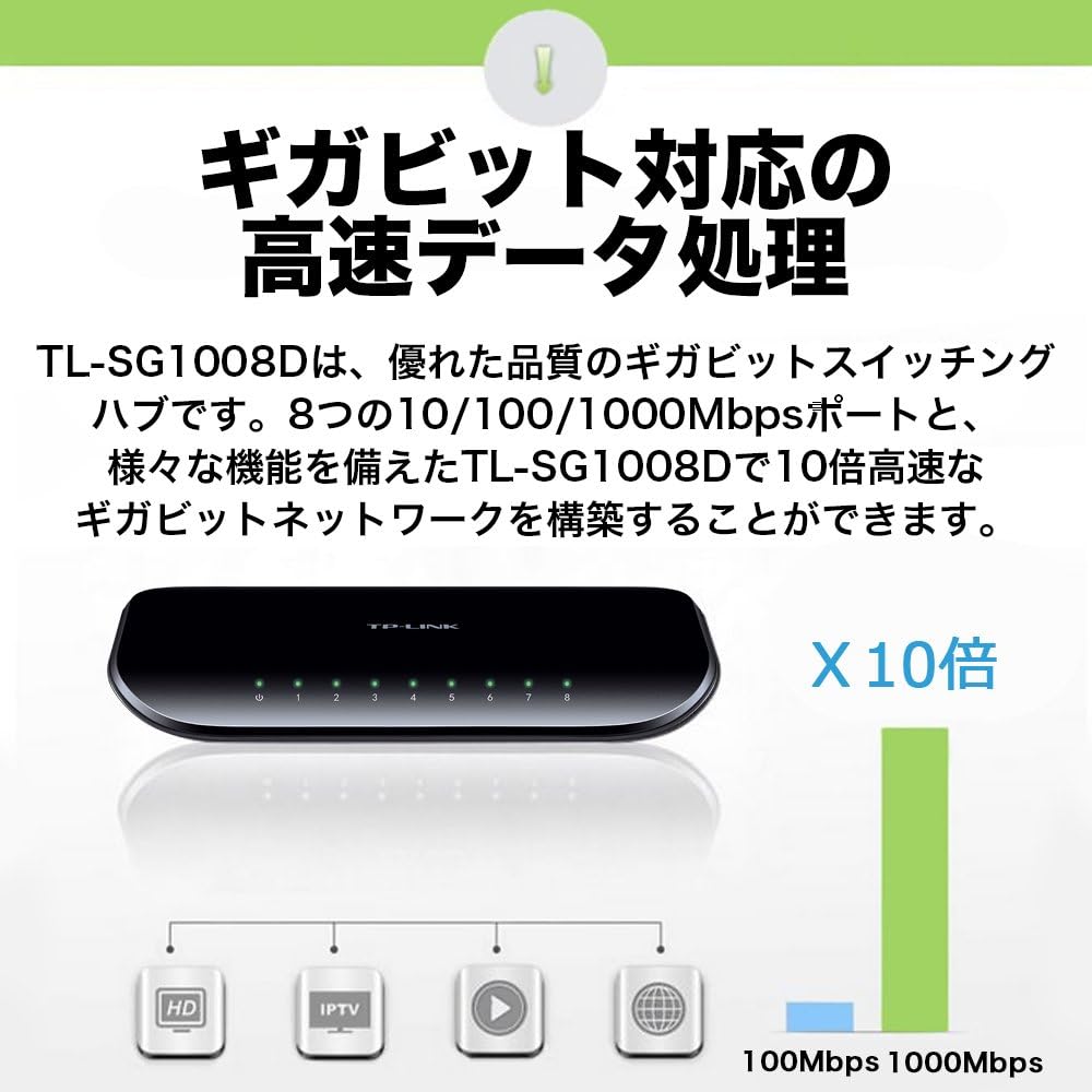 TP-Link TL-SG1008D Gigabit 8-Port Switching Hub 10/100/1000Mbps Plastic Enclosure 3 Year Manufacturer Warranty