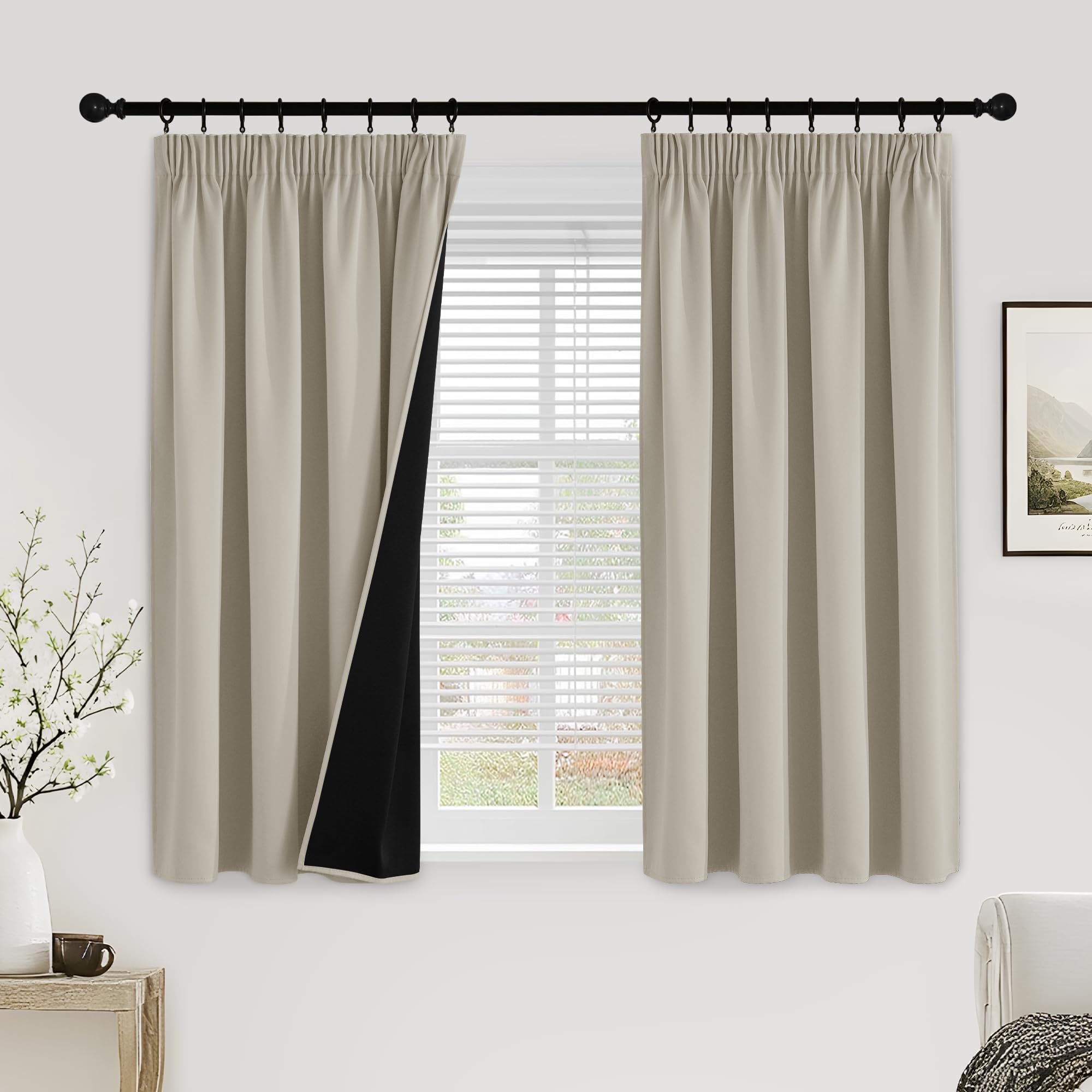 PONY DANCE 100% Blackout Curtains for Bedroom, Rod Pocket Thermal Insulated Curtains