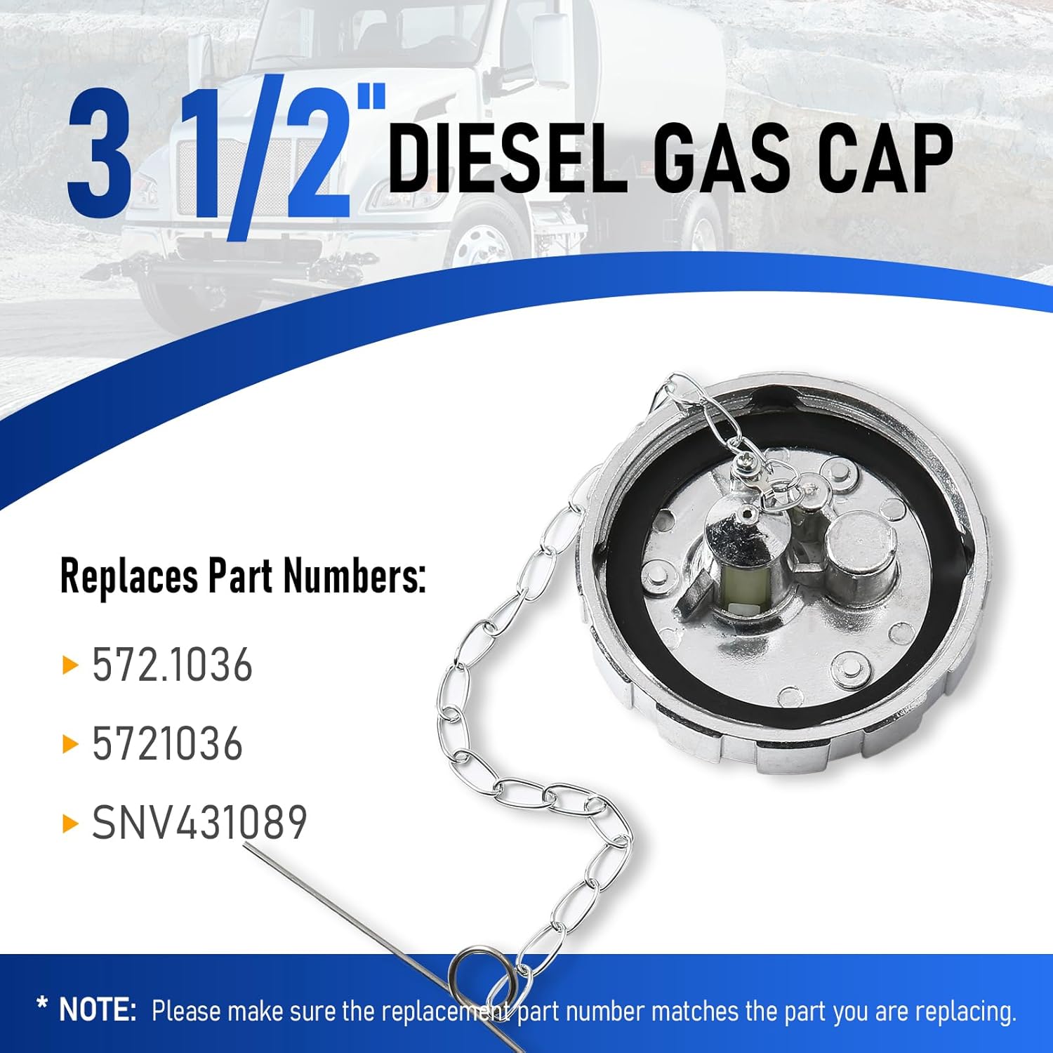 Diesel Fuel Cap, Compatible with Kenworth Peterbilt Freightliner Western Star Semi Truck, 3 1/2"-5.5 UNC-2B Diesel Gas Tank Cover, Replaces 572.1036, SNV431089